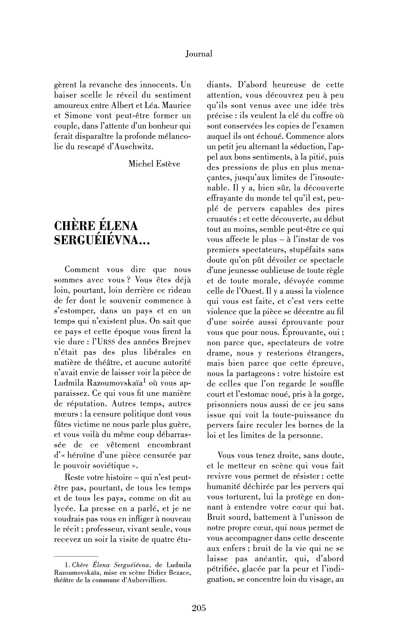 Chère Élena Serguéiévna…