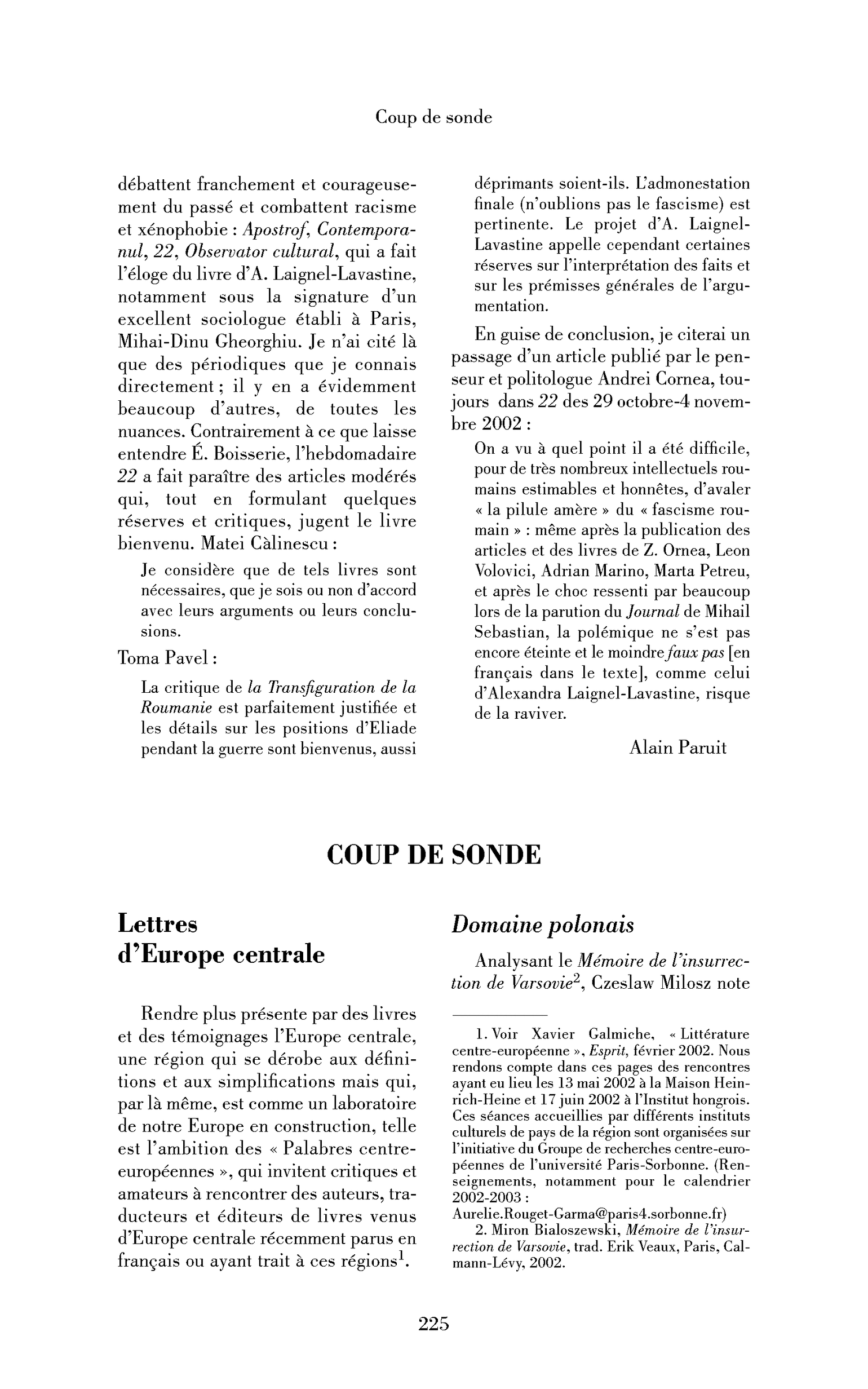 Lettres d’Europe centrale