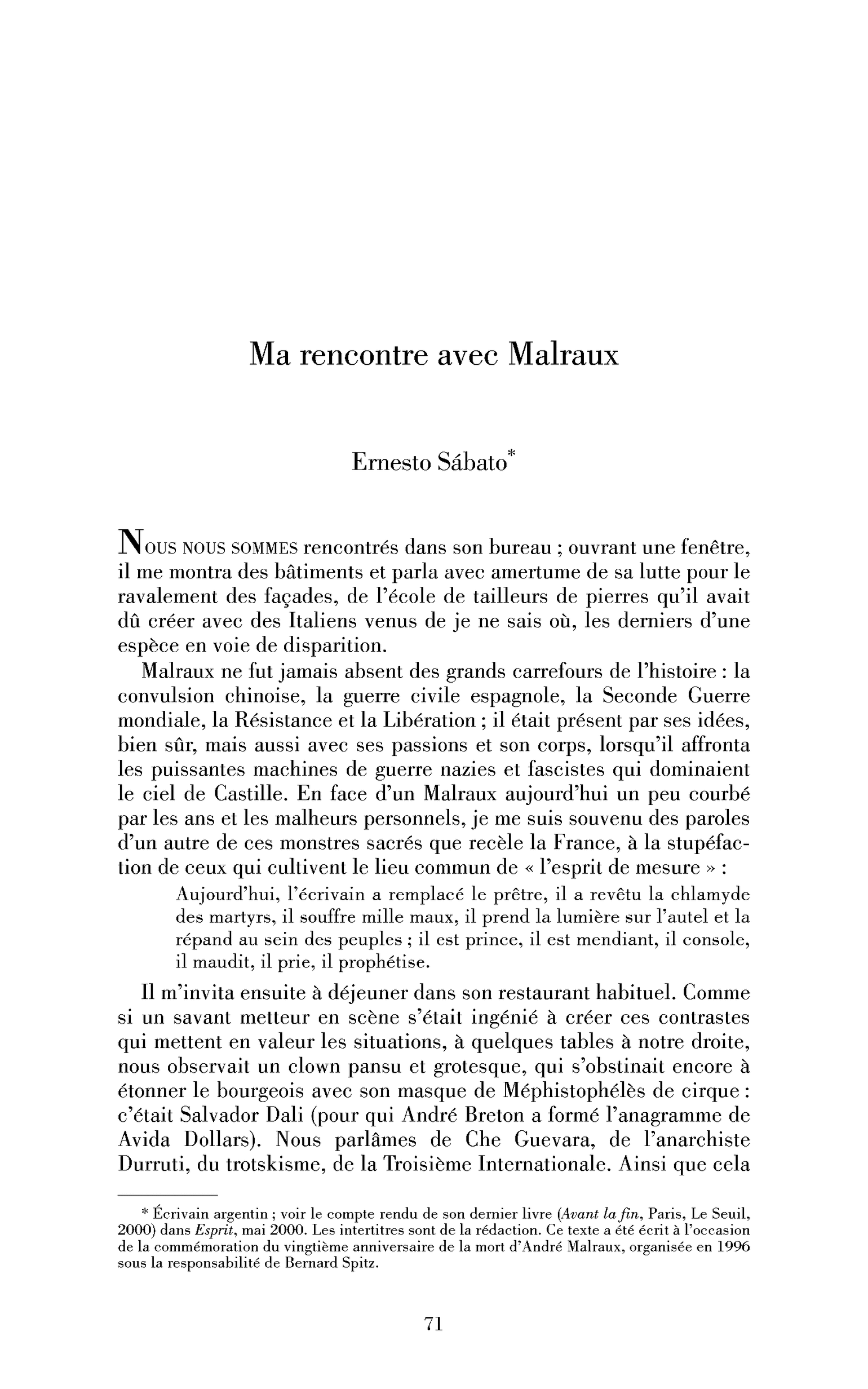 Ma rencontre avec Malraux