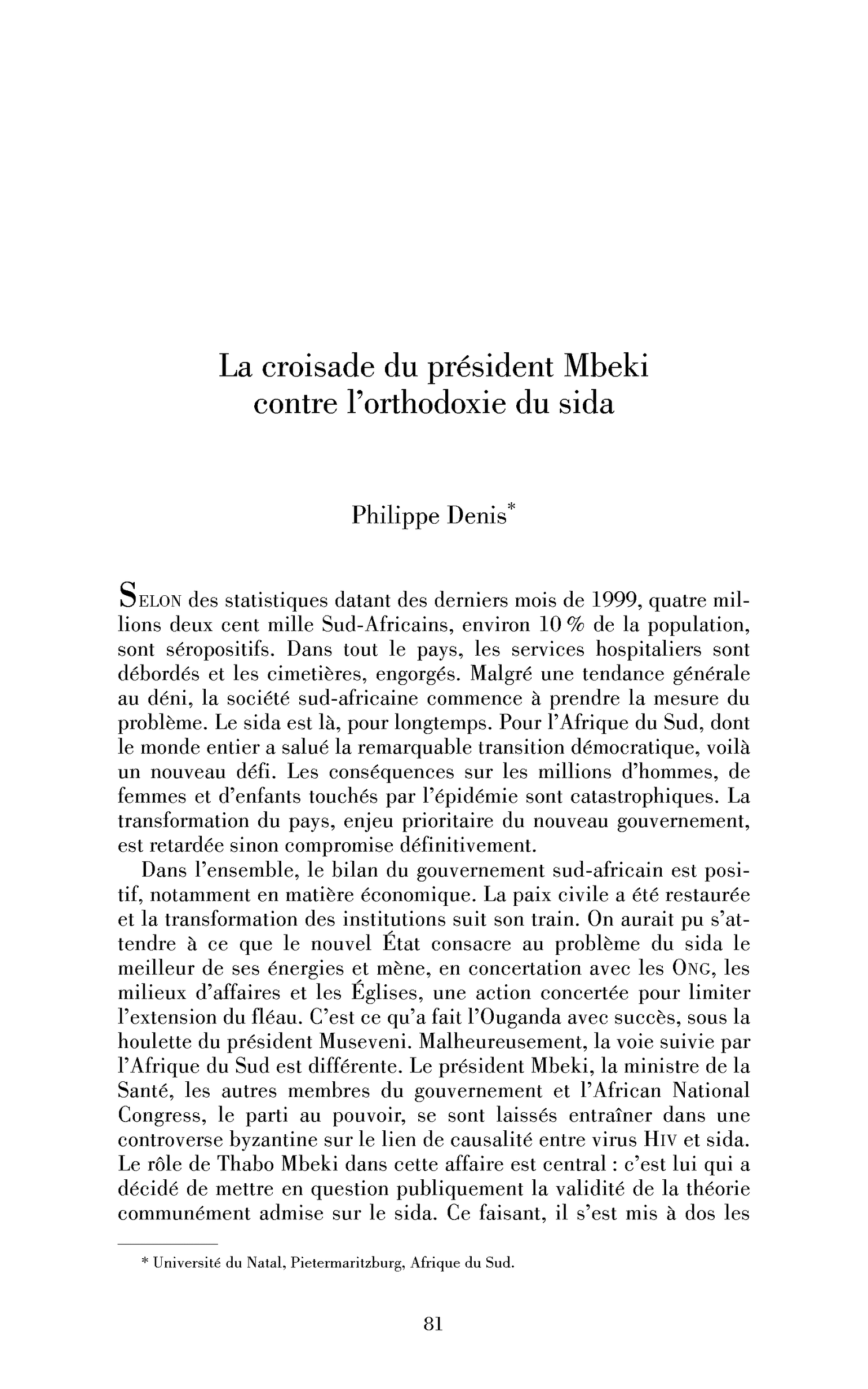 La croisade du président Mbeki contre l’orthodoxie du sida