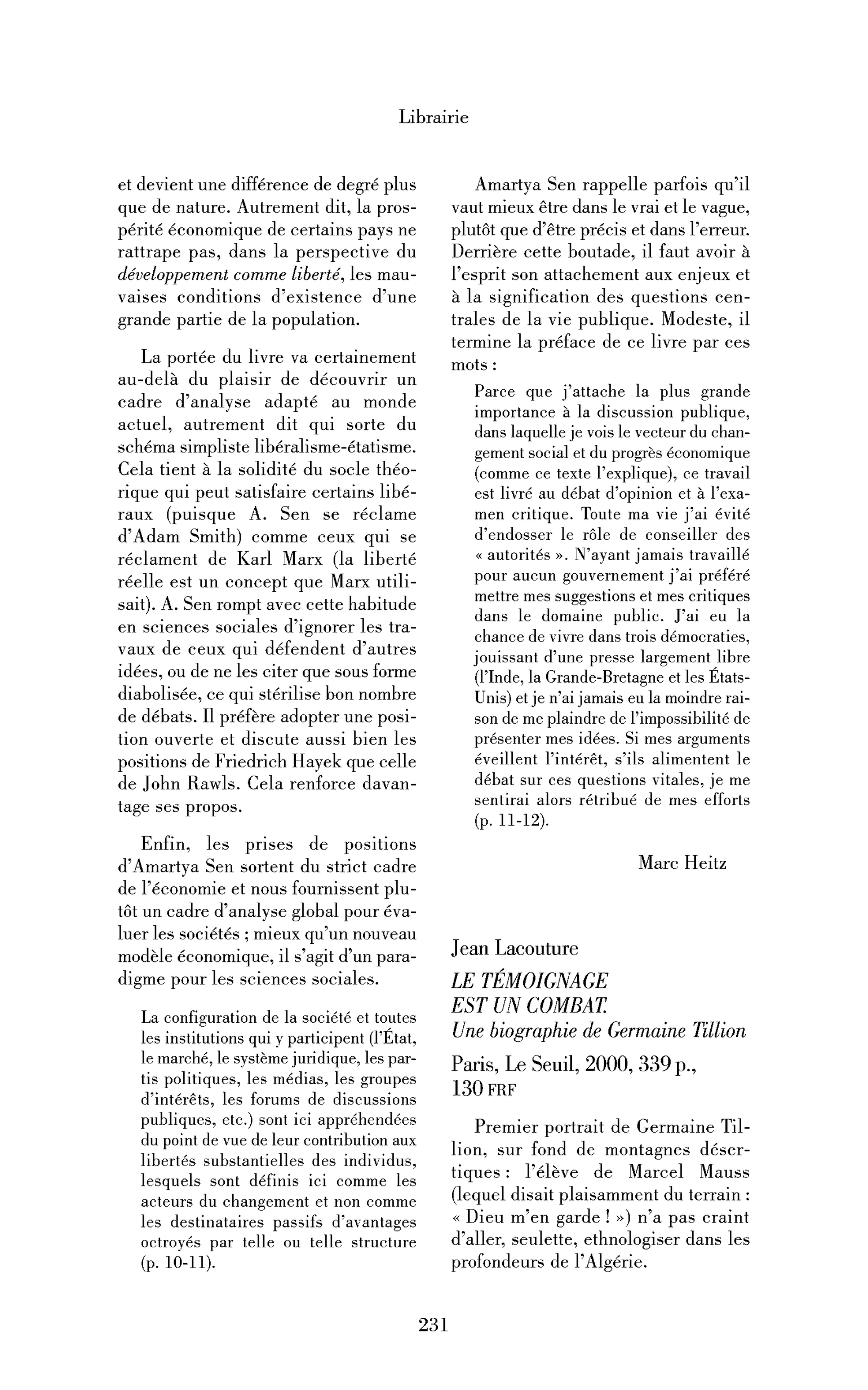 Jean Lacouture : le Témoignage est un combat. Une biographie de Germaine Tillion