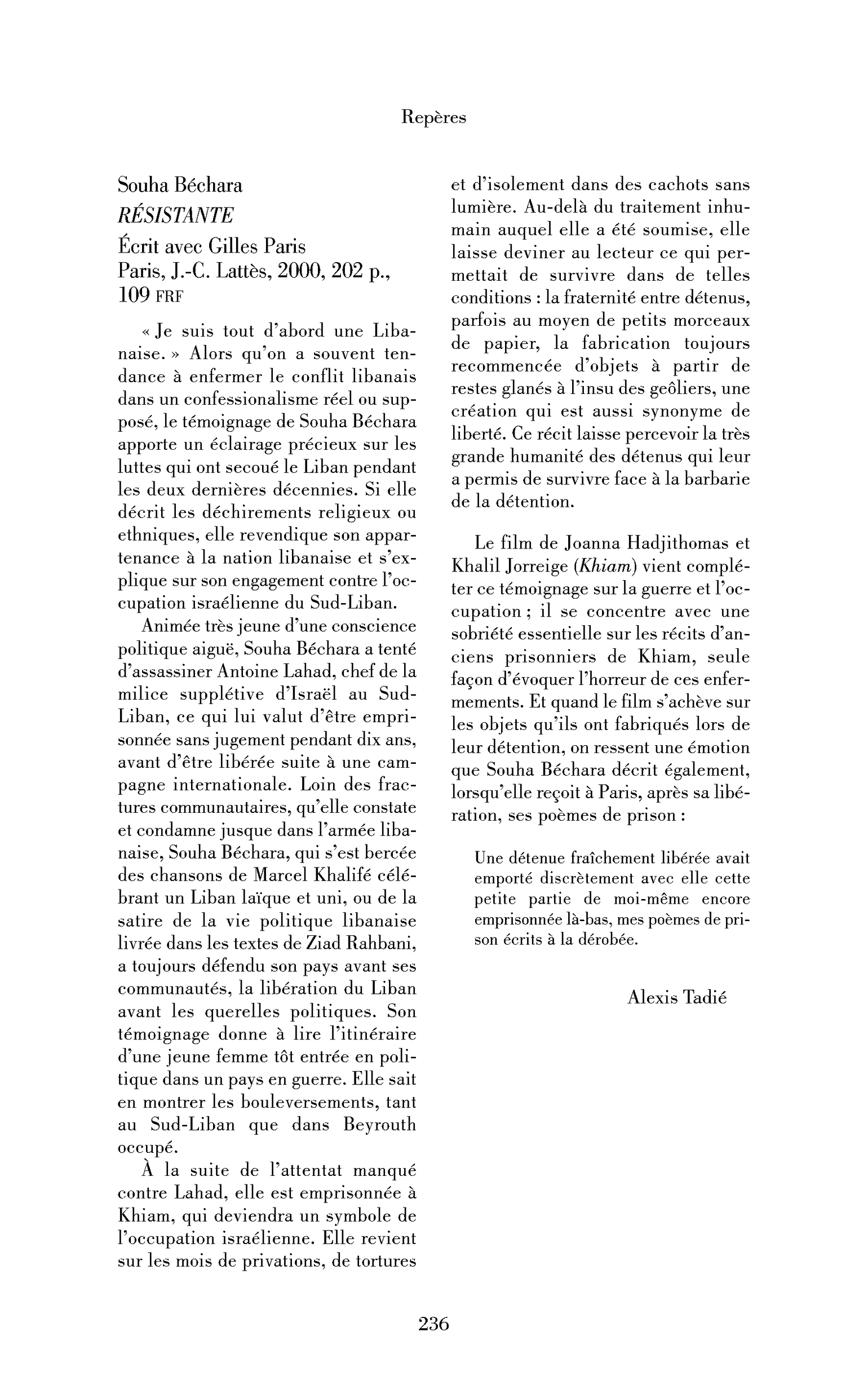 Souha Béchara : Résistante. (Écrit avec Gilles Paris)