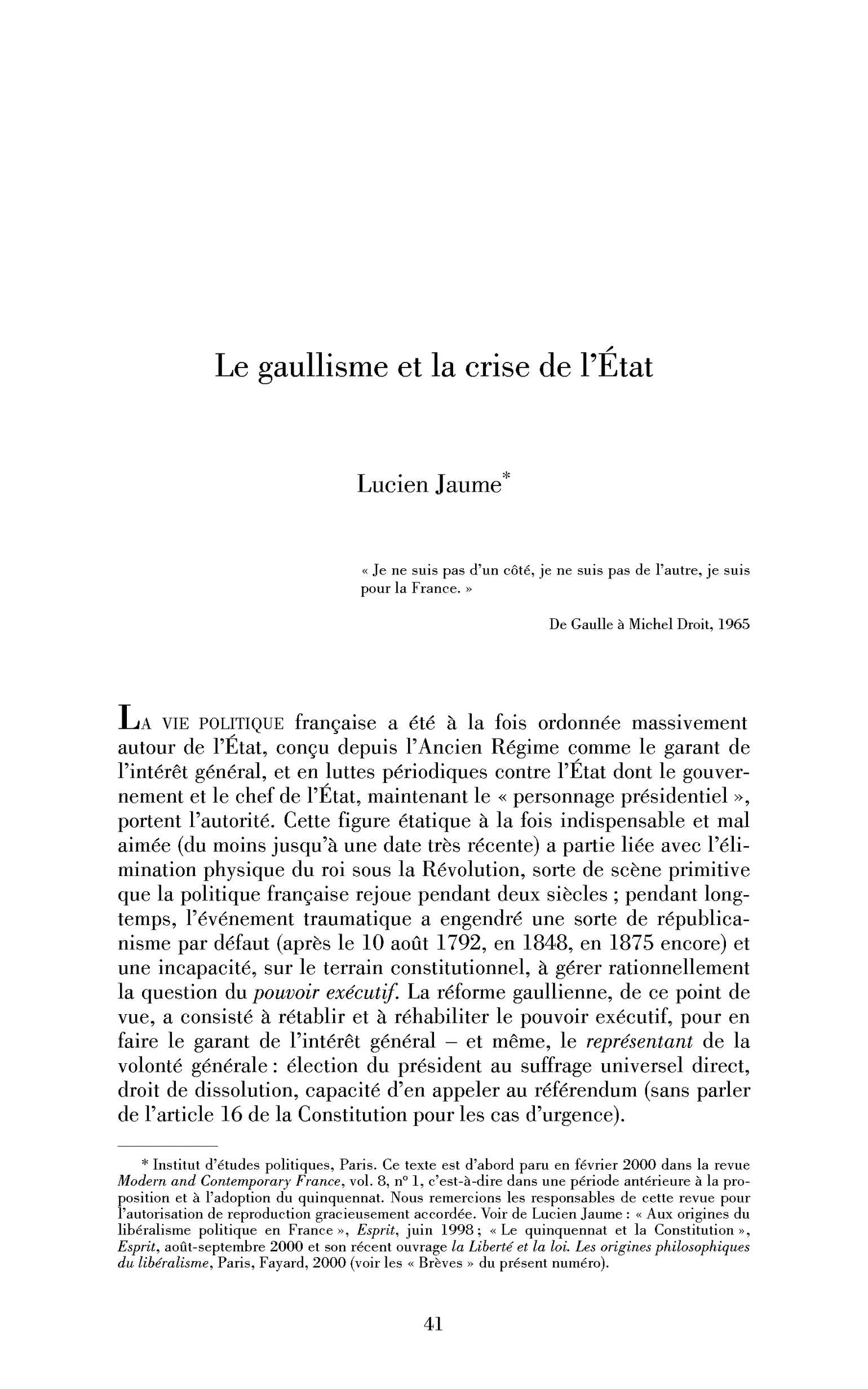Le gaullisme et la crise de l’État