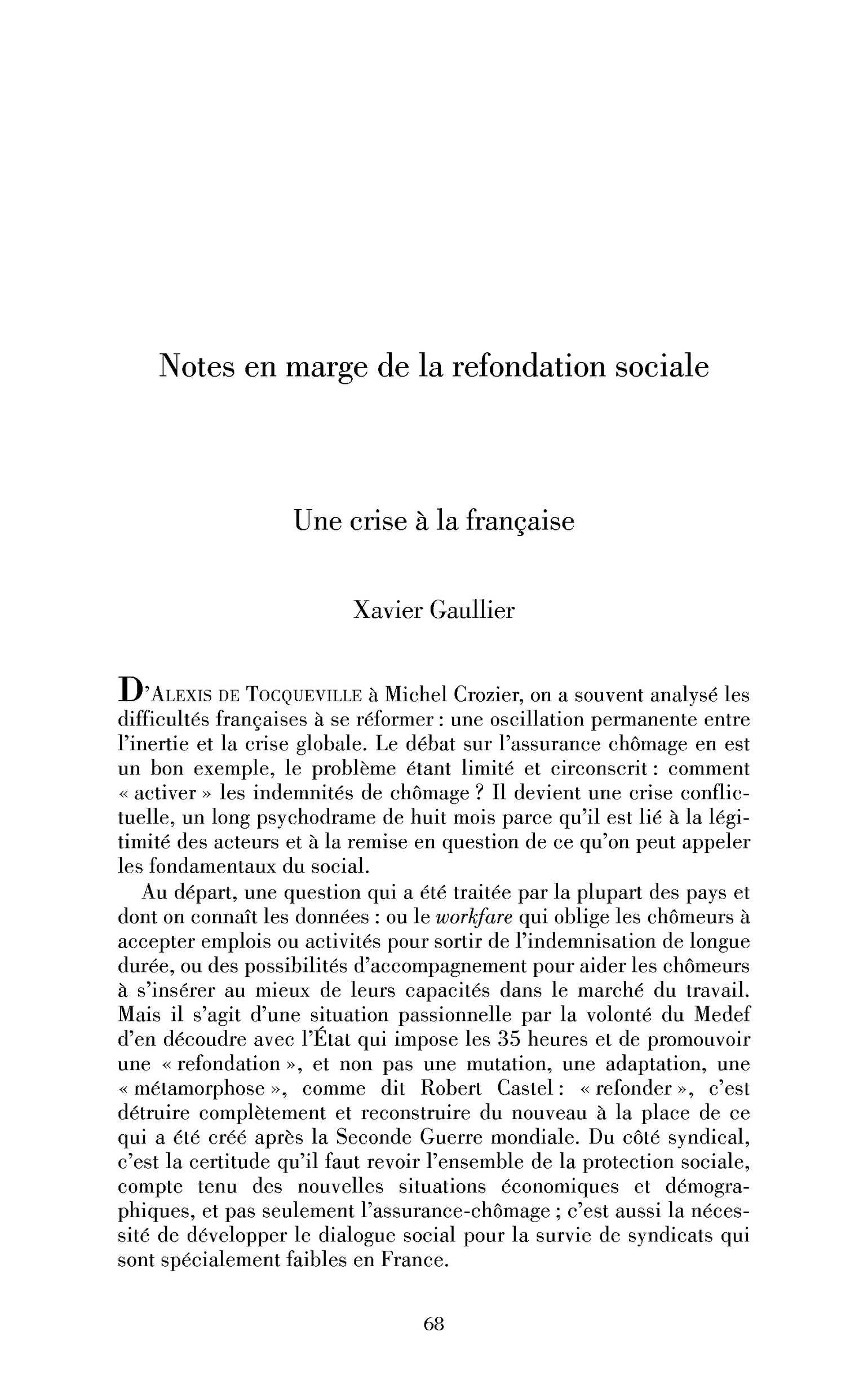 Notes en marge de la refondation sociale