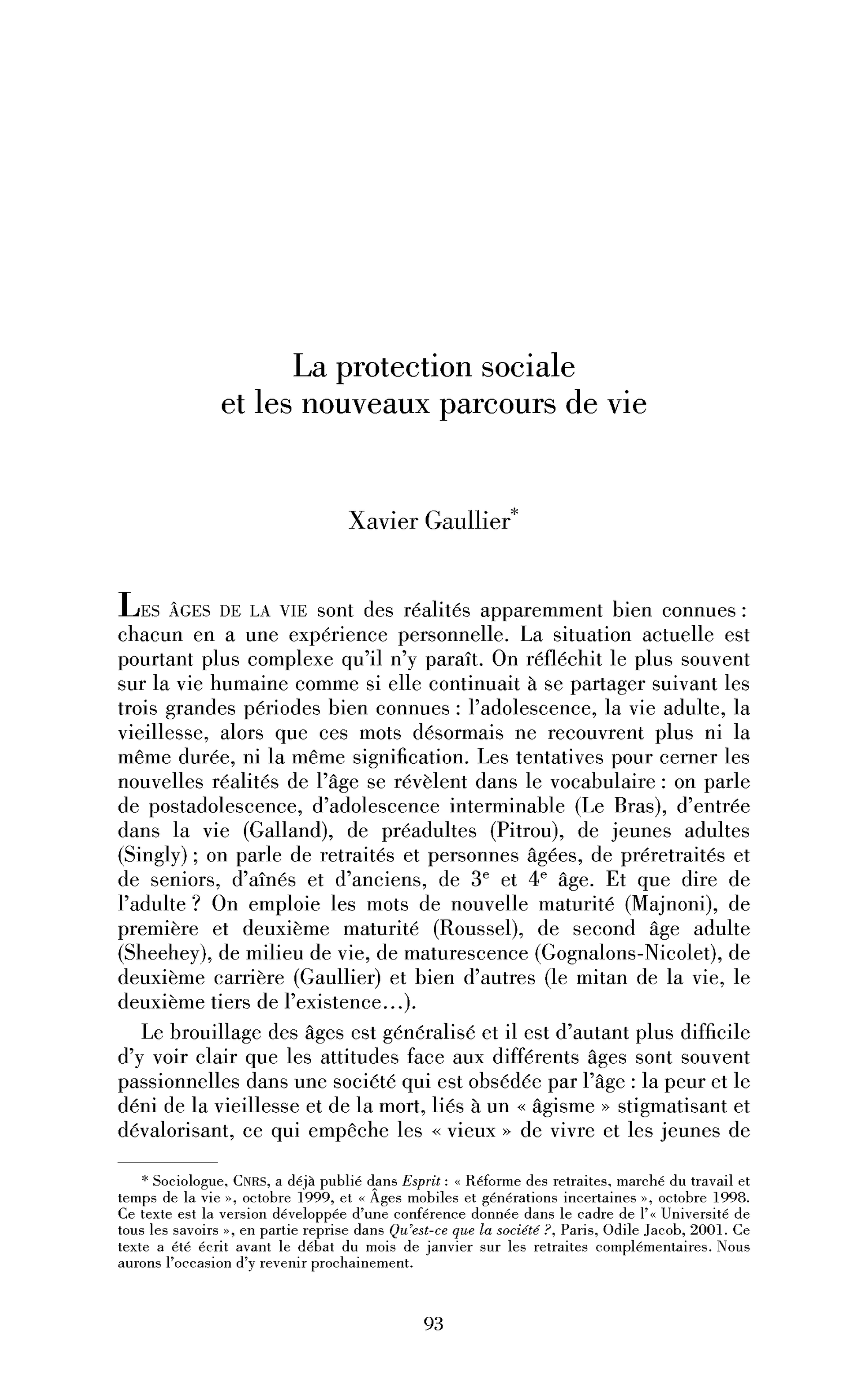 La protection sociale et les nouveaux parcours de vie