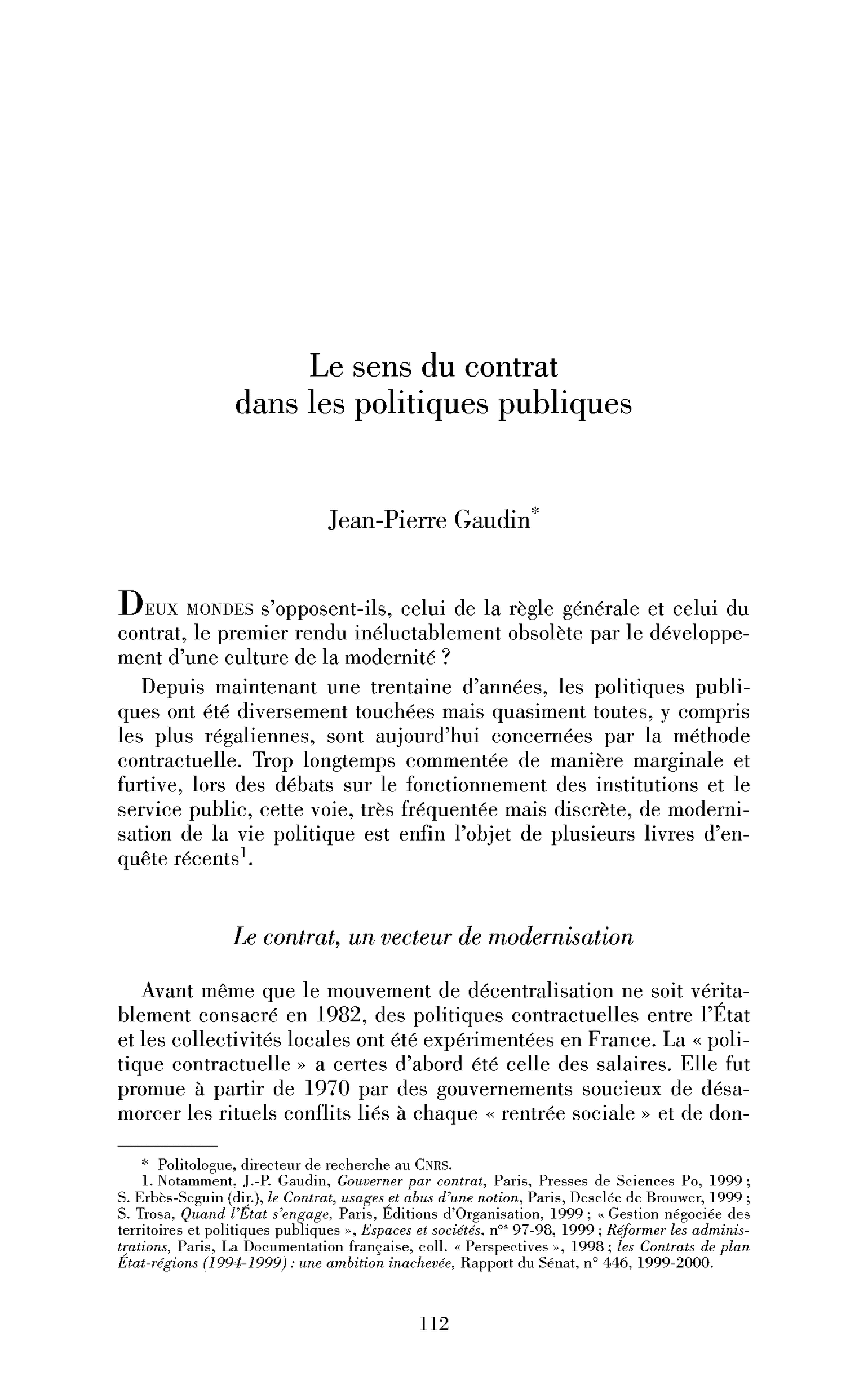 Le sens du contrat dans les politiques publiques