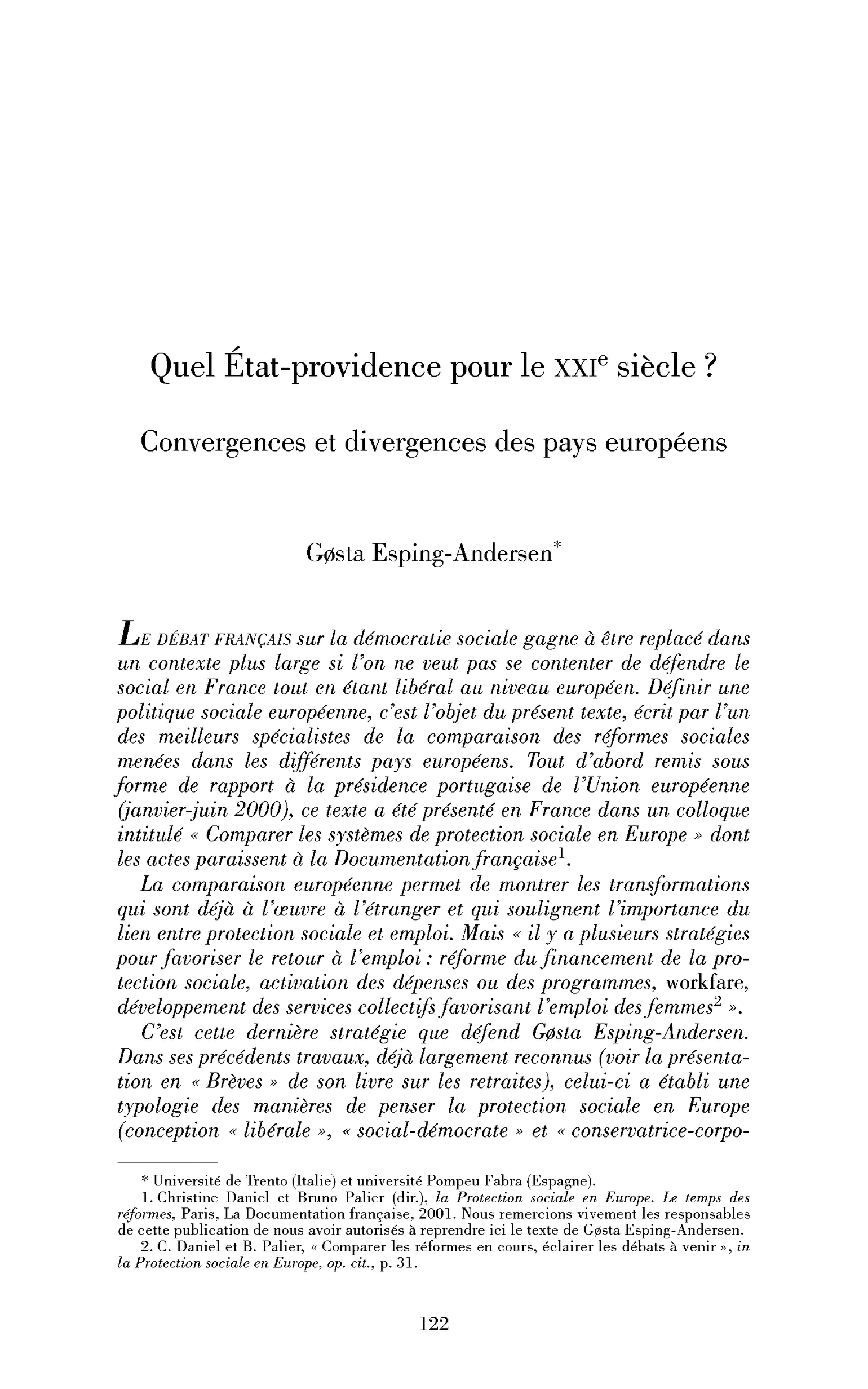 Quel État-providence pour le XXIe siècle? Convergences et divergences des pays européens