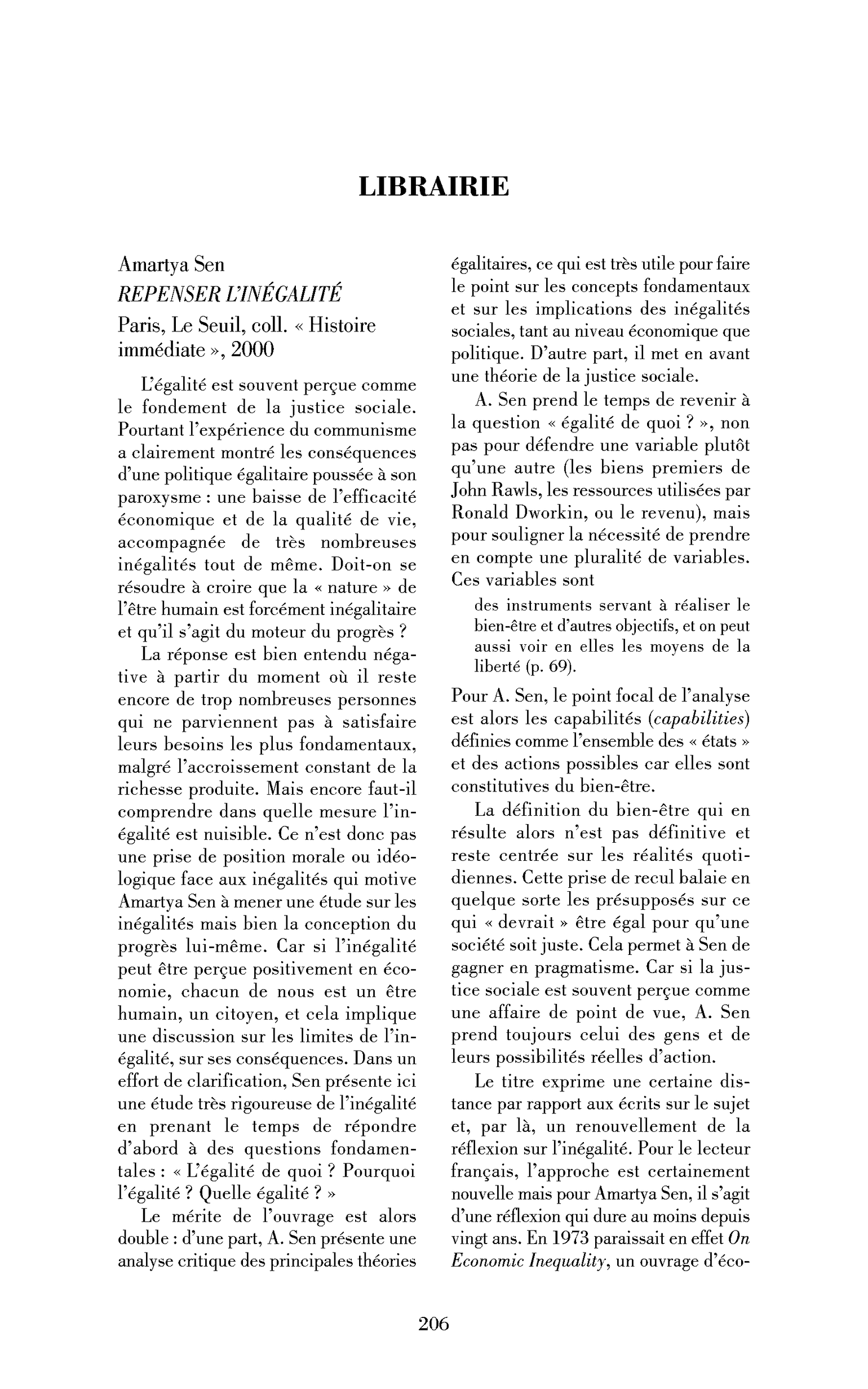 Amartya Sen : Repenser l’inégalité