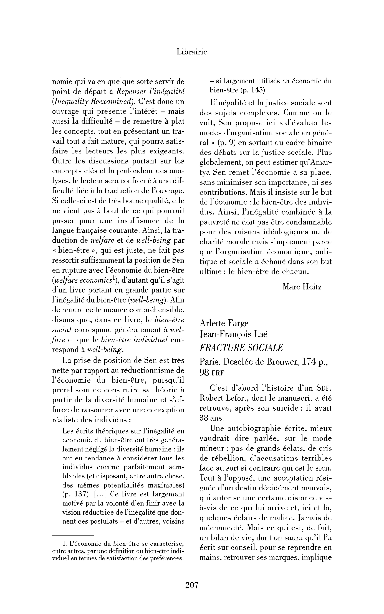 Arlette Farge et Jean-François Laé : Fracture sociale