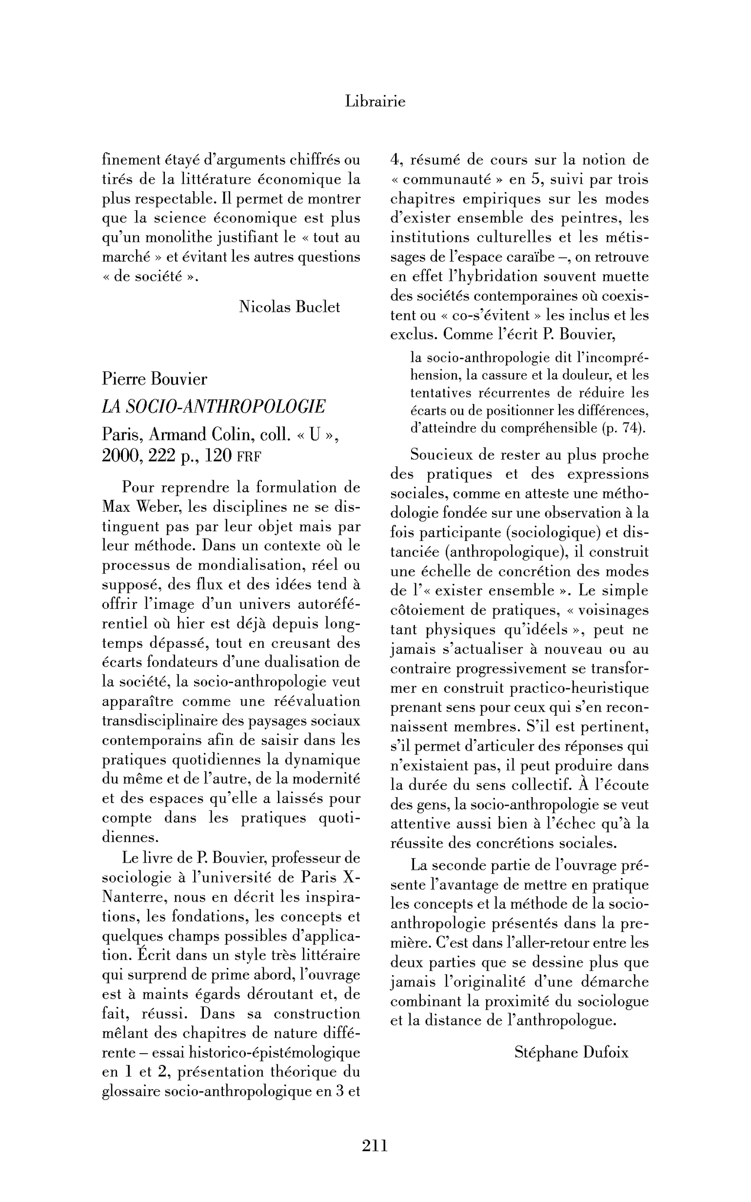 Pierre Bouvier : la Socio-anthropologie