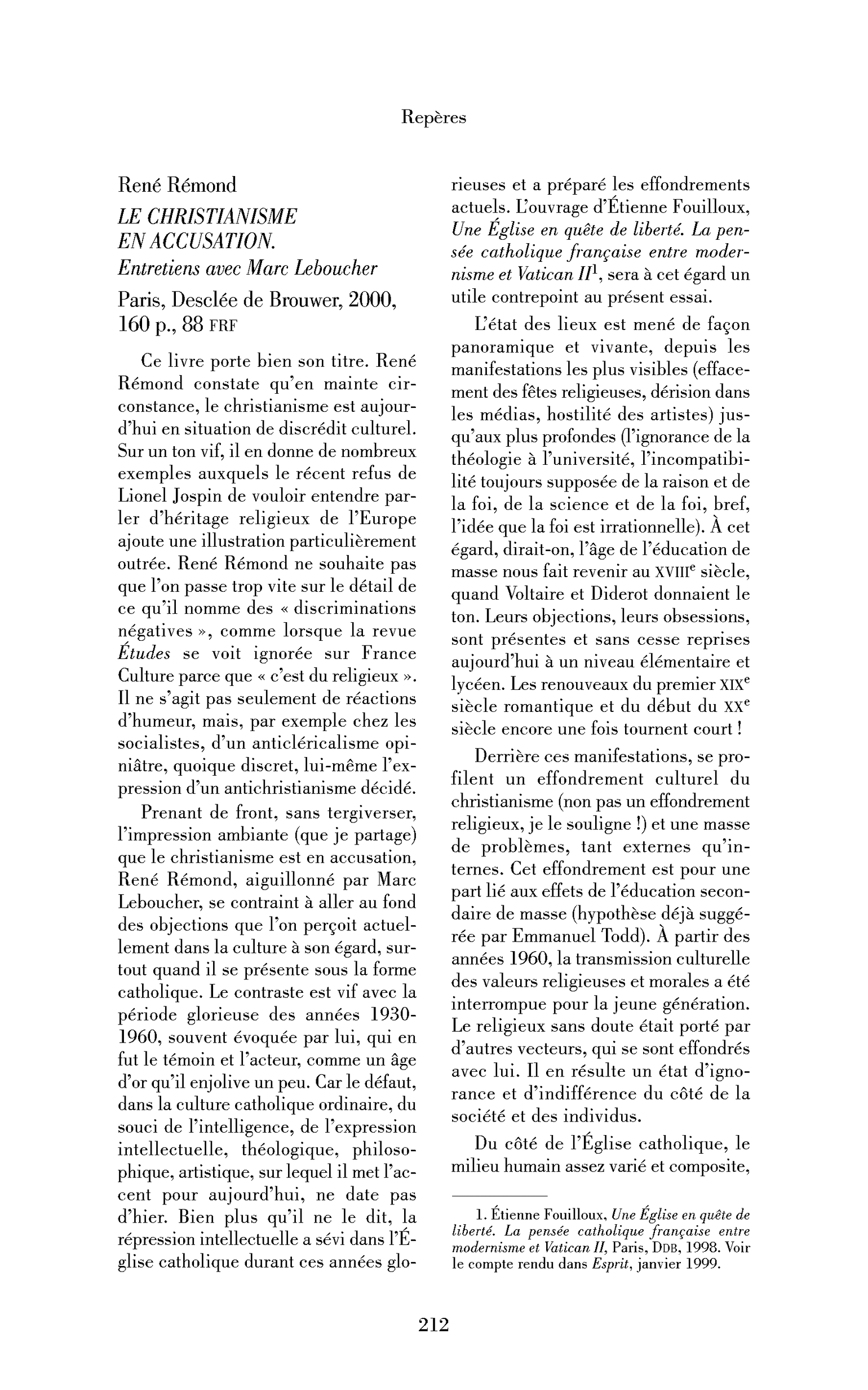 René Rémond : le Christianisme en accusation. Entretiens avec Marc Leboucher