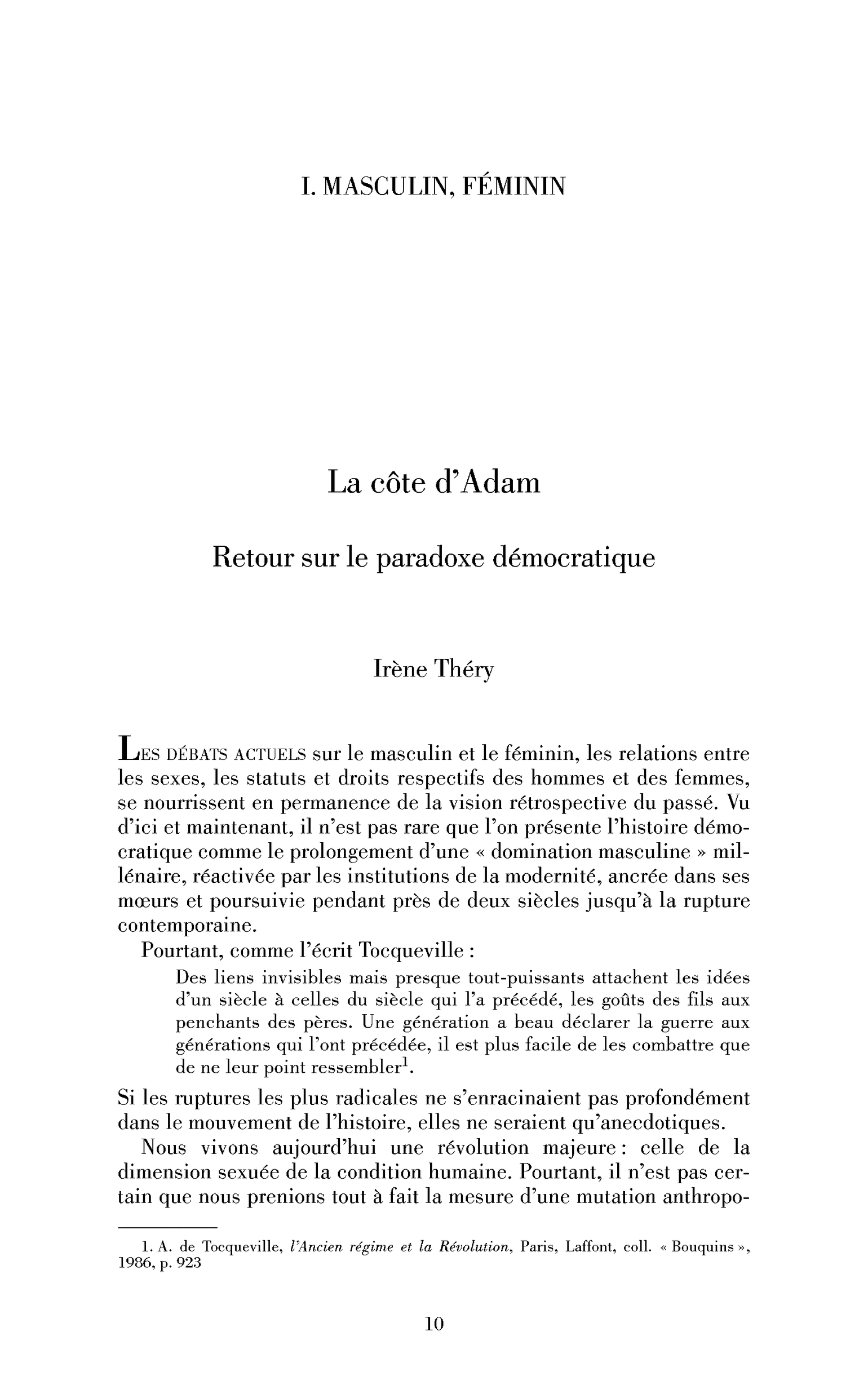 La côte d’Adam. Retour sur le paradoxe démocratique