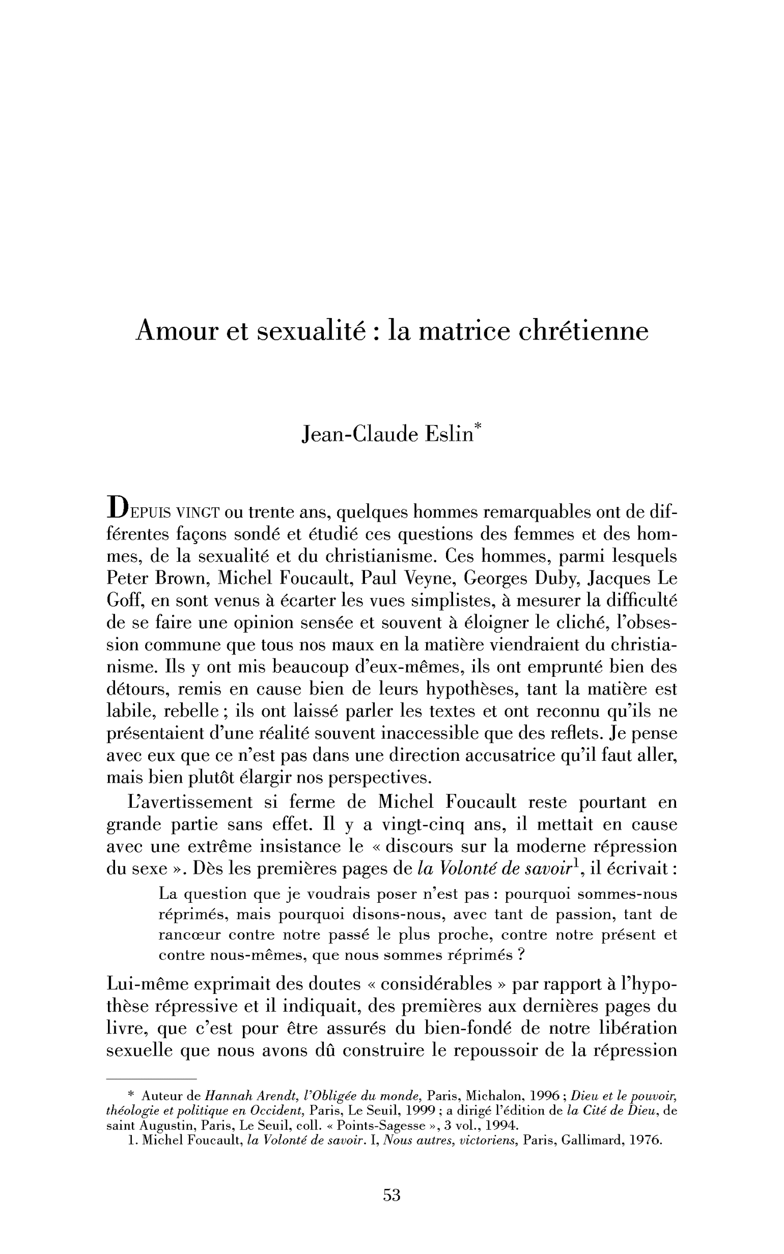 Amour et sexualité : la matrice chrétienne