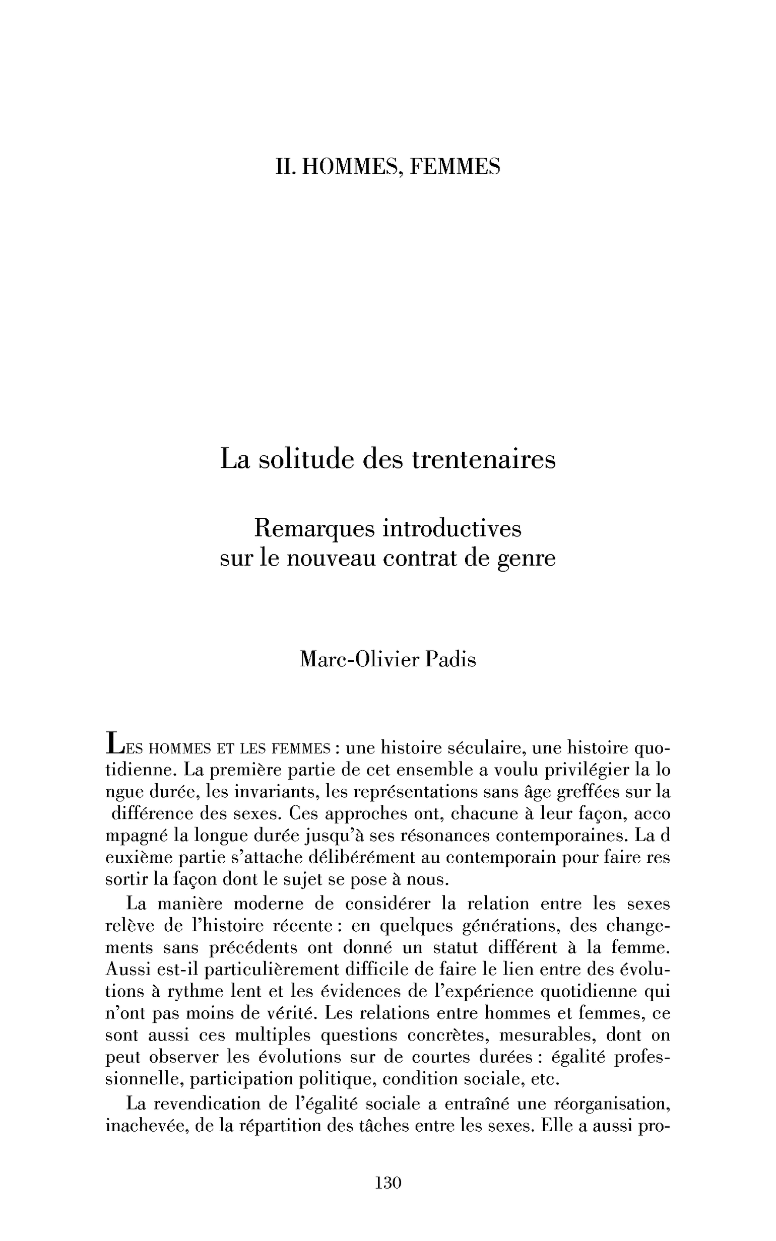 La solitude des trentenaires. Remarques introductives sur le nouveau contrat de genre