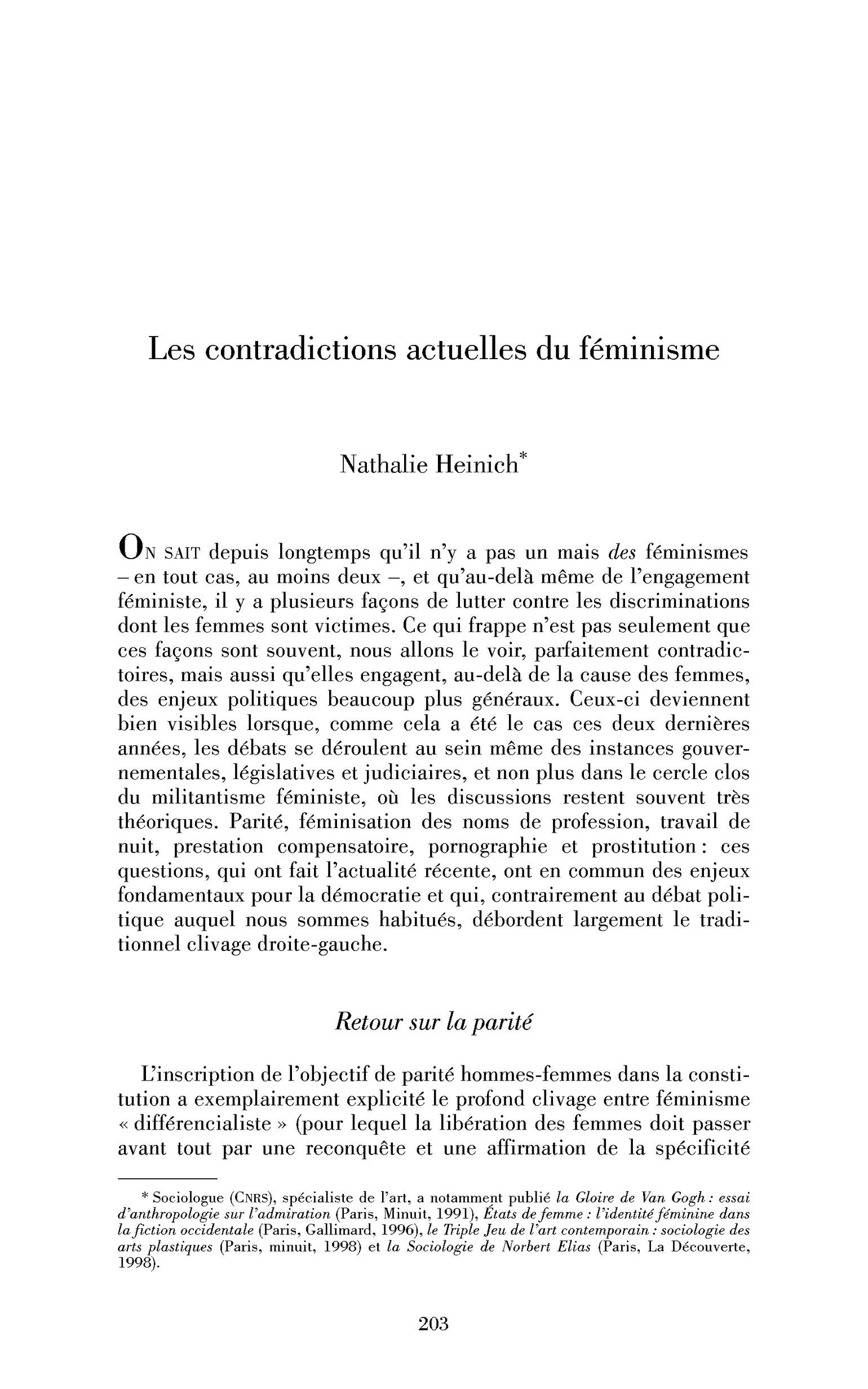 Les contradictions actuelles du féminisme