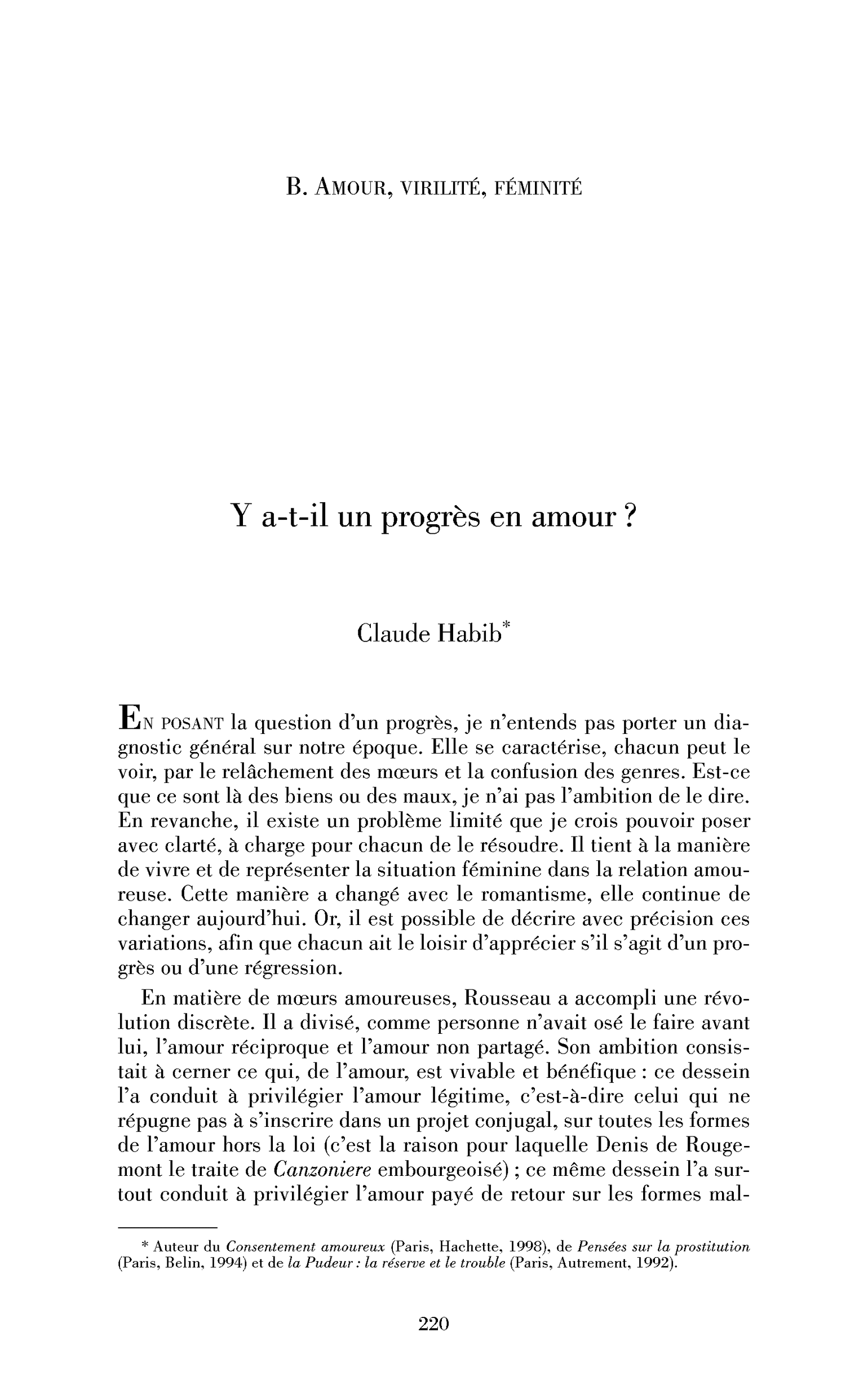 Y a-t-il un progrès en amour?