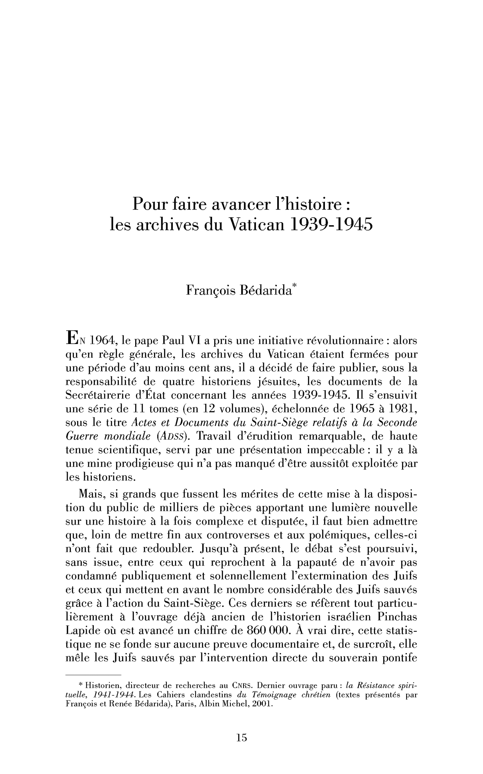 Pour faire avancer l’histoire : les archives du Vatican 1939-1945