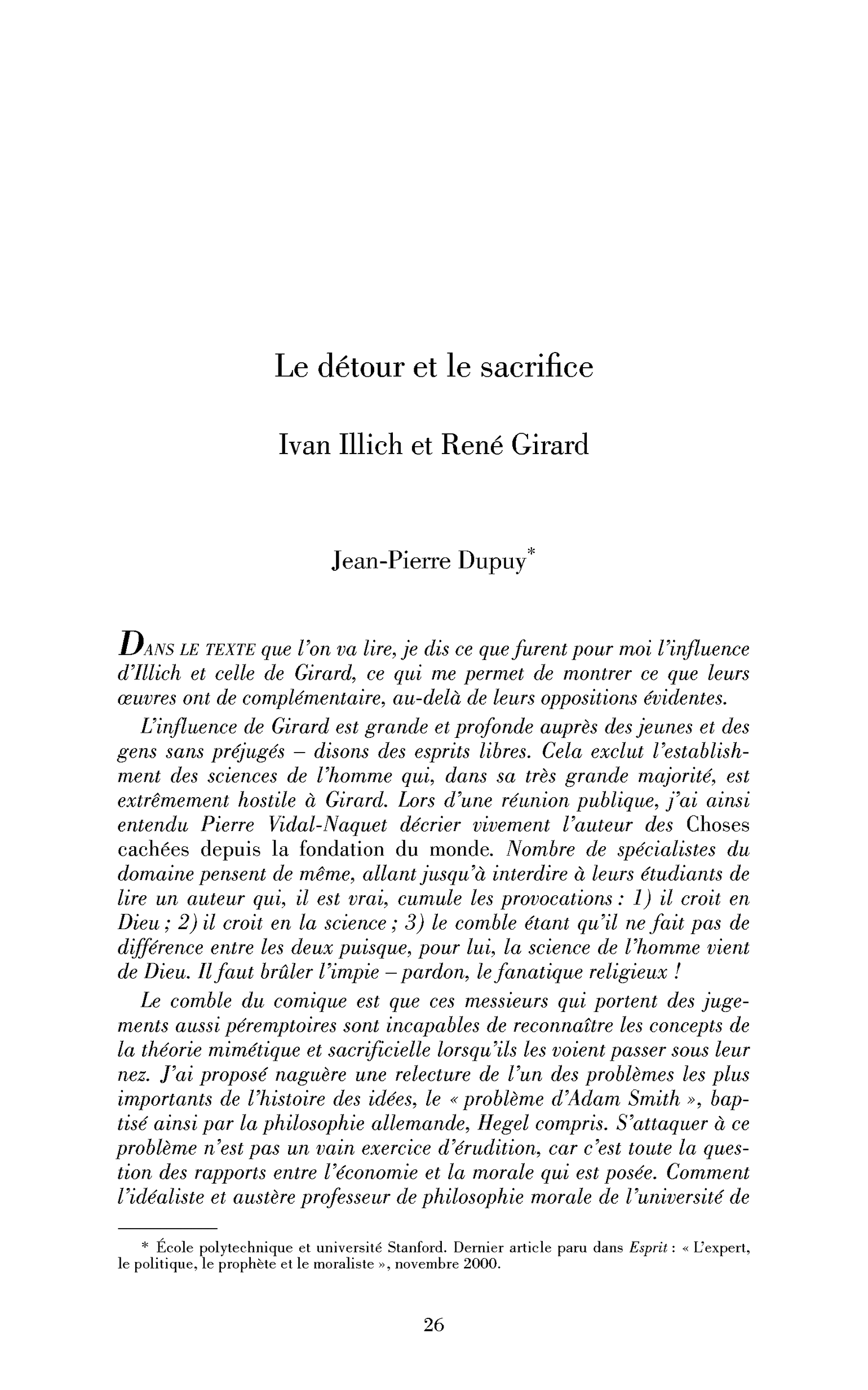 Le détour et le sacrifice. Ivan Illich et René Girard