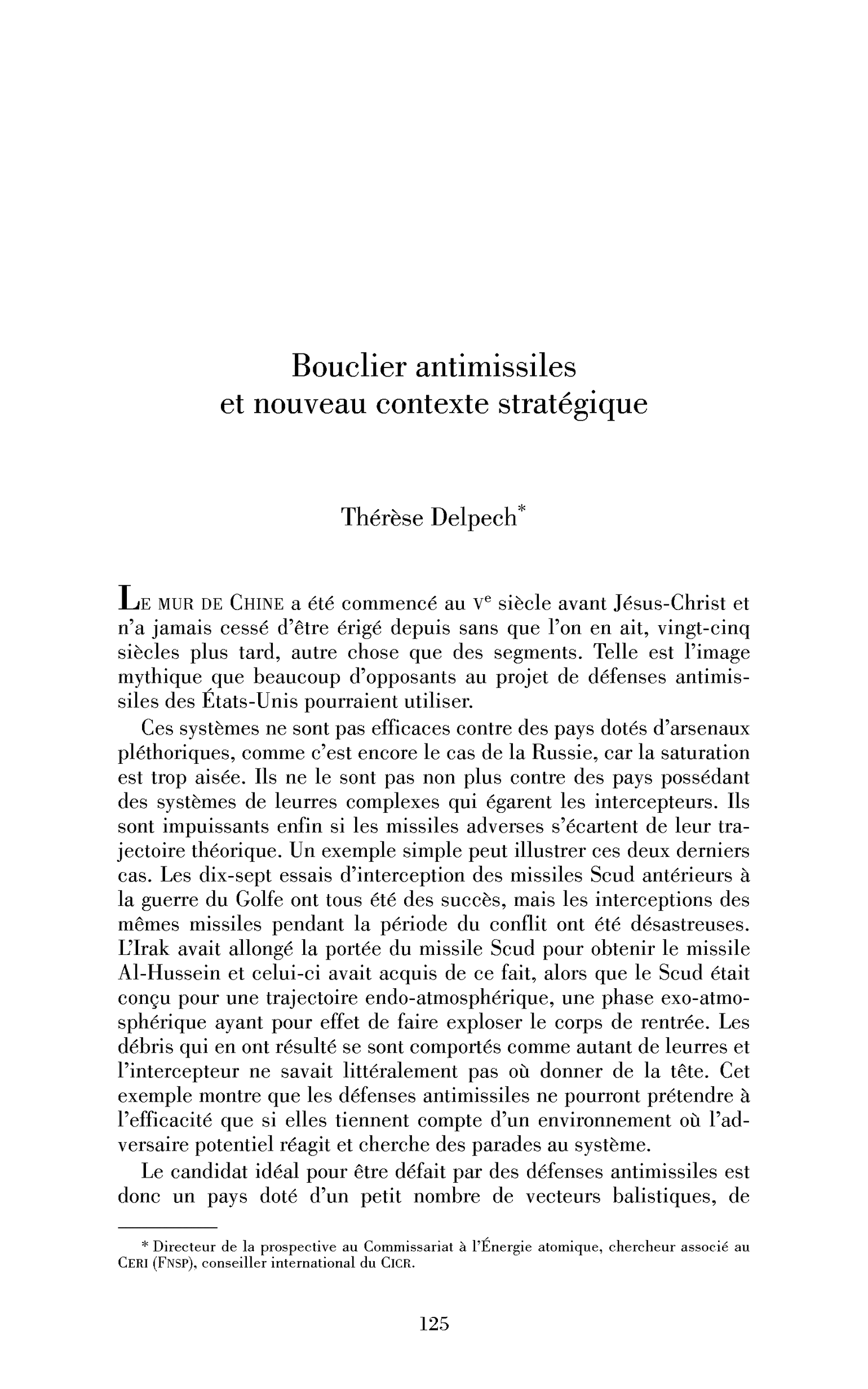 Bouclier antimissiles et nouveau contexte stratégique