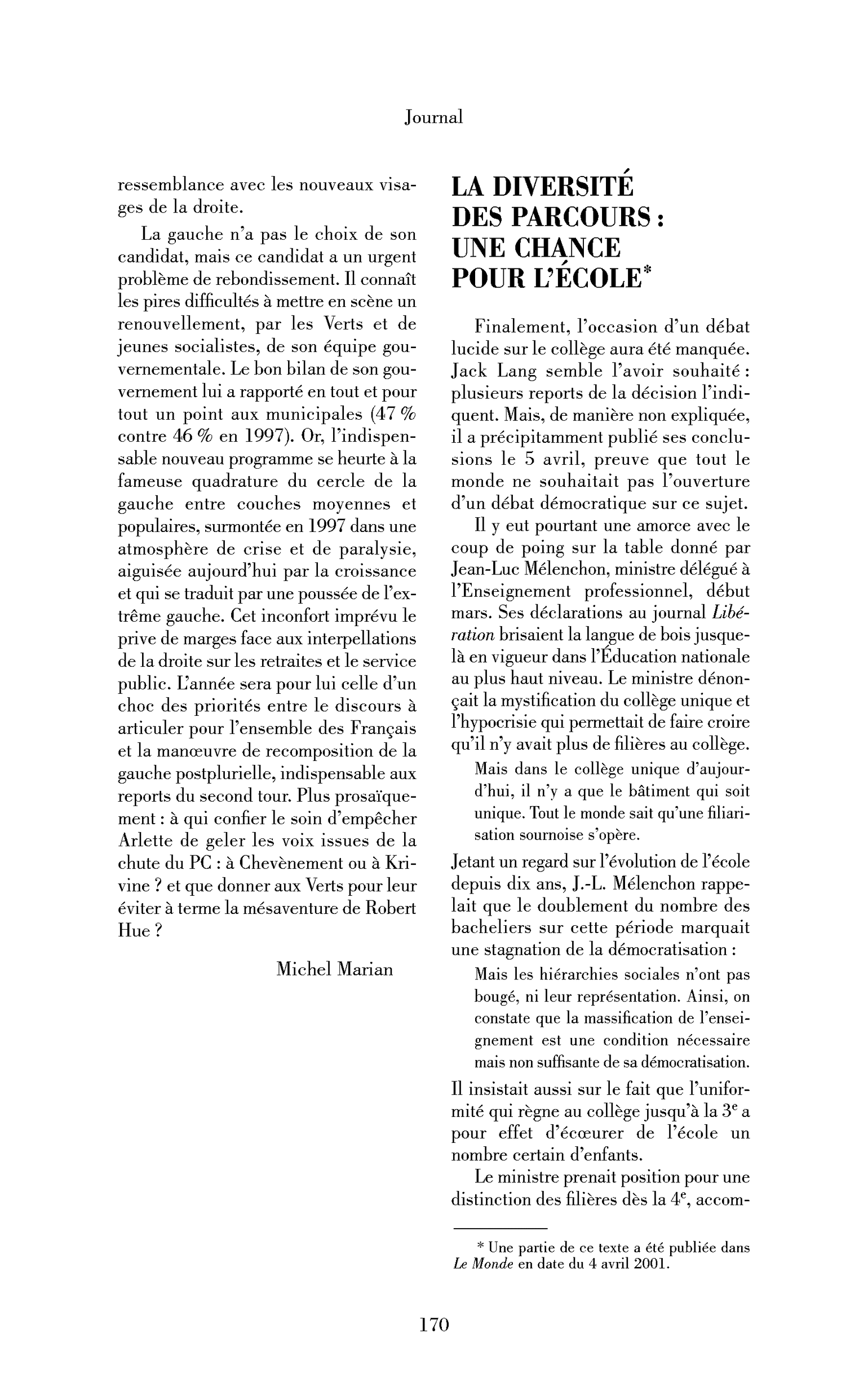 La diversité des parcours : une chance pour l’école
