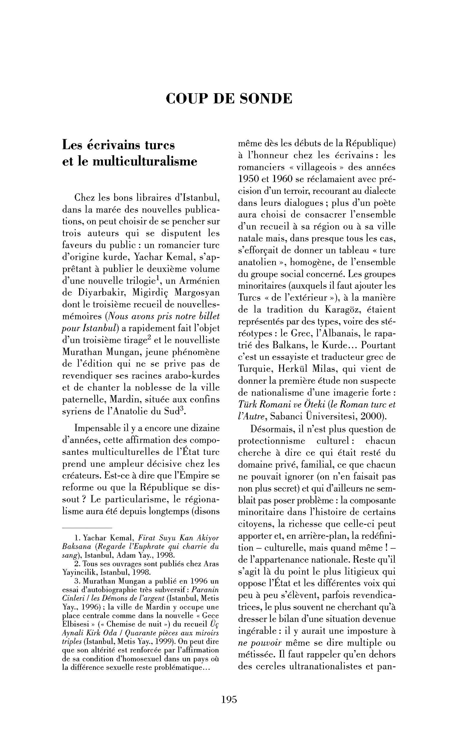 Les écrivains turcs et le multiculturalisme