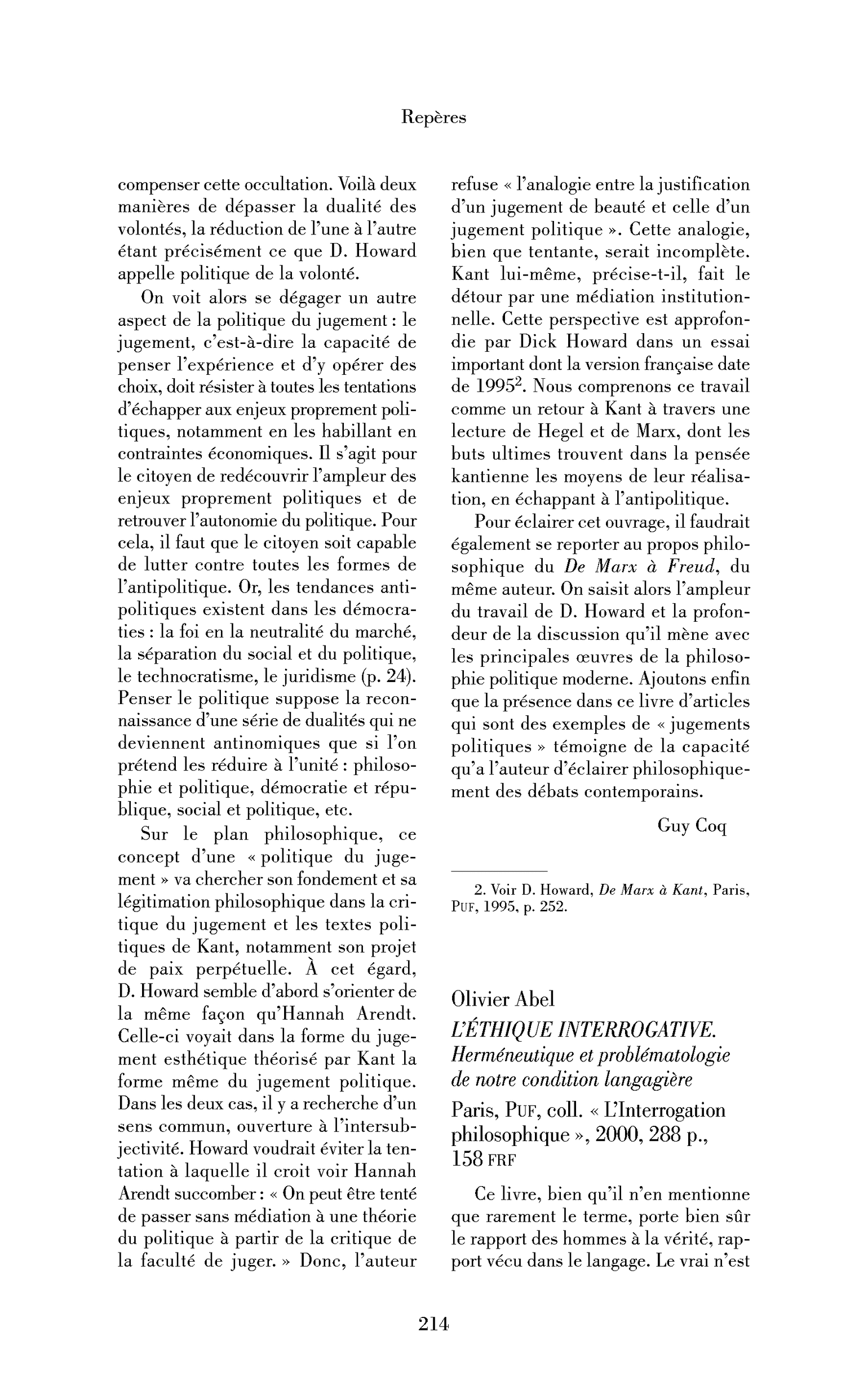 Olivier Abel : l’Éthique interrogative. Herméneutique et problématologie de notre condition langagière