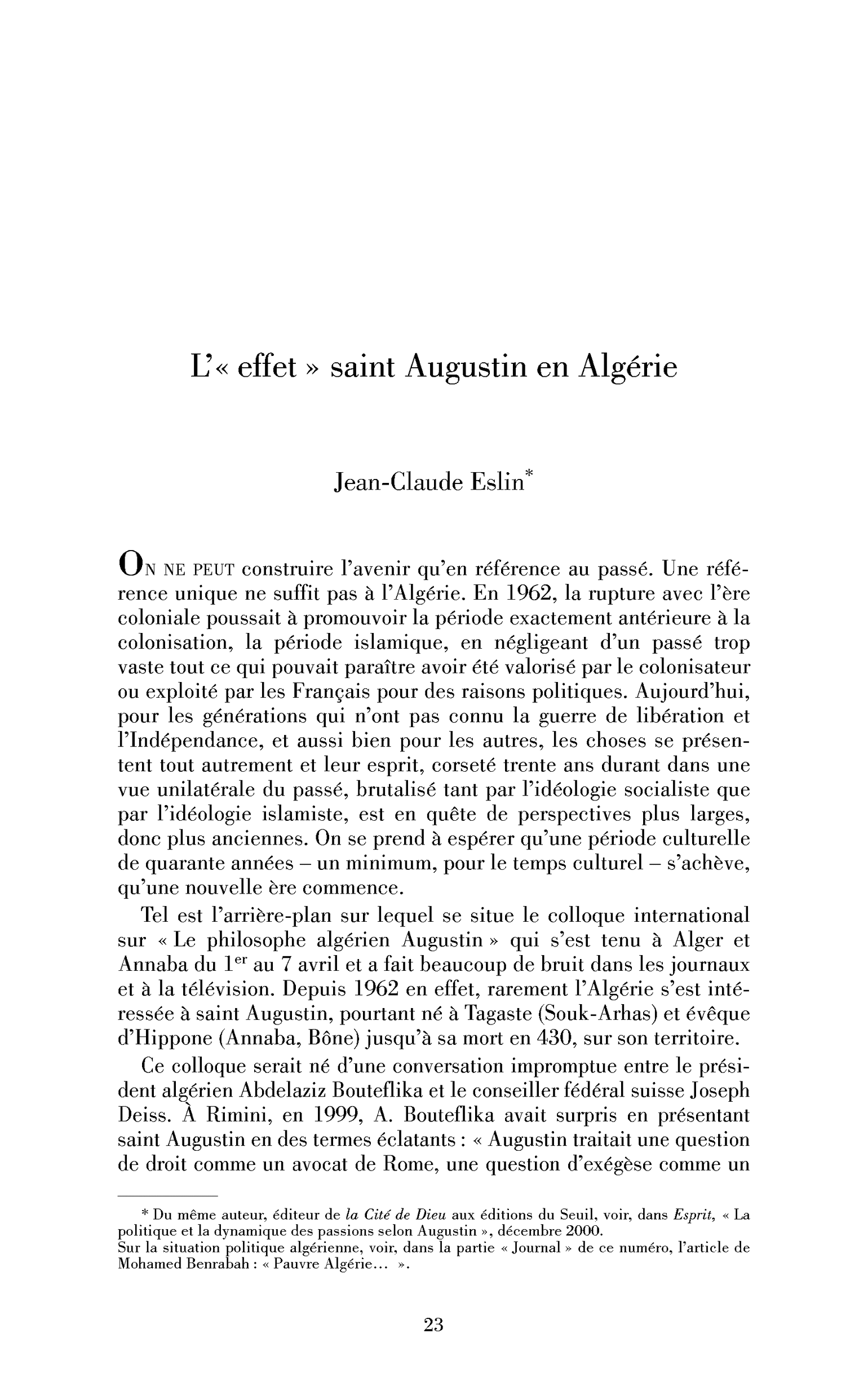 « L’ »« effet« « saint Augustin en Algérie« 