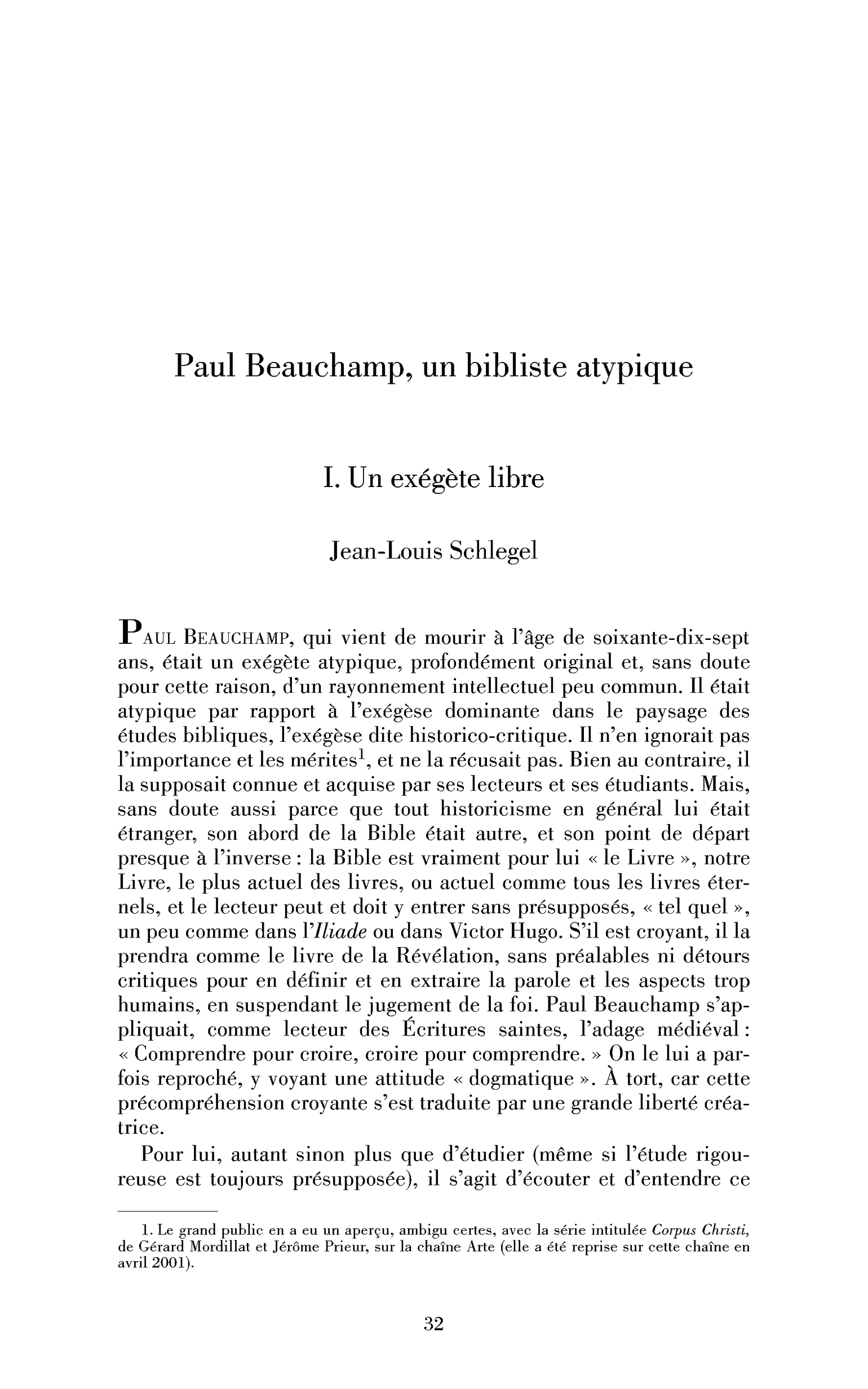 Paul Beauchamp, un bibliste atypique