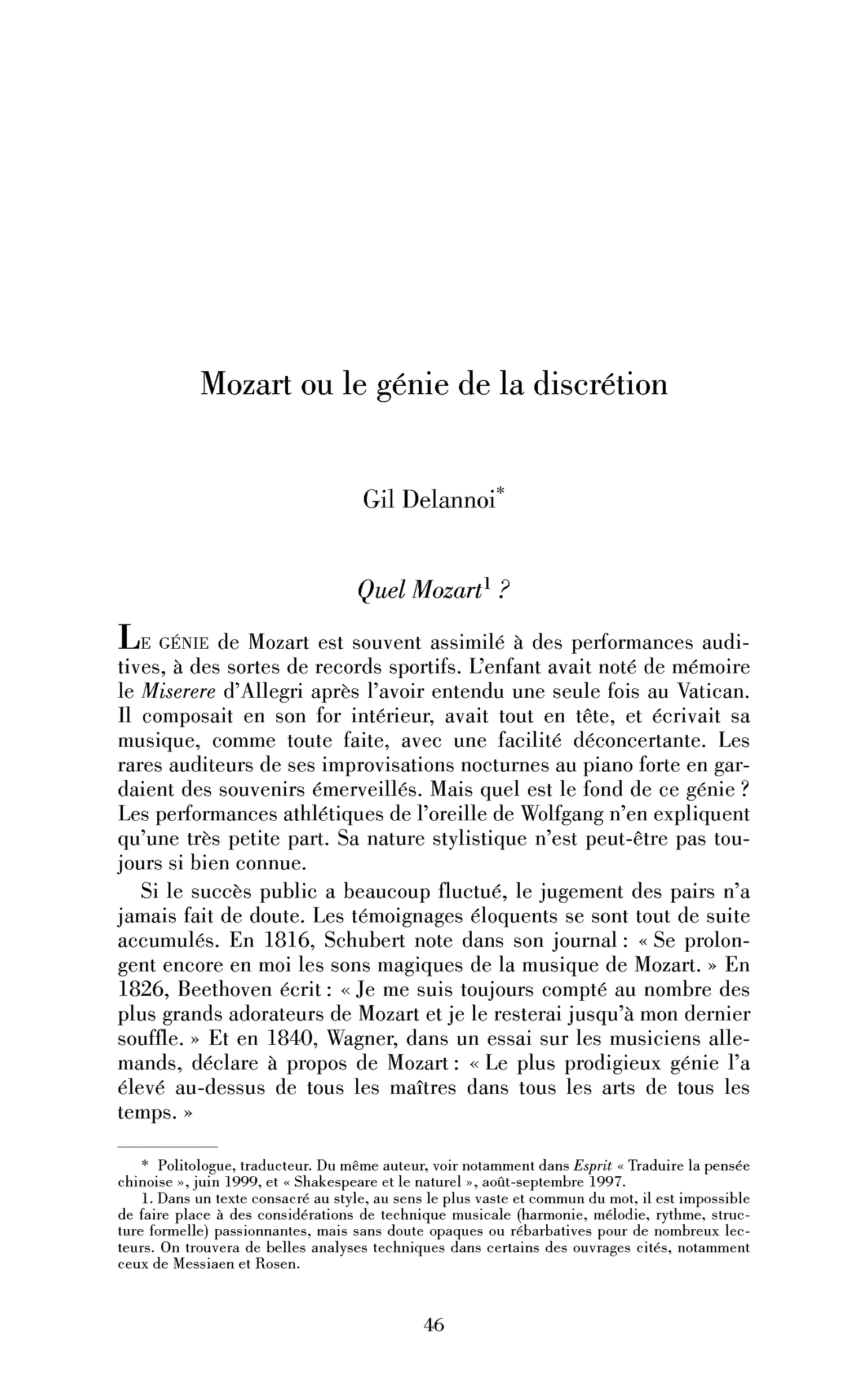 Mozart ou le génie de la discrétion