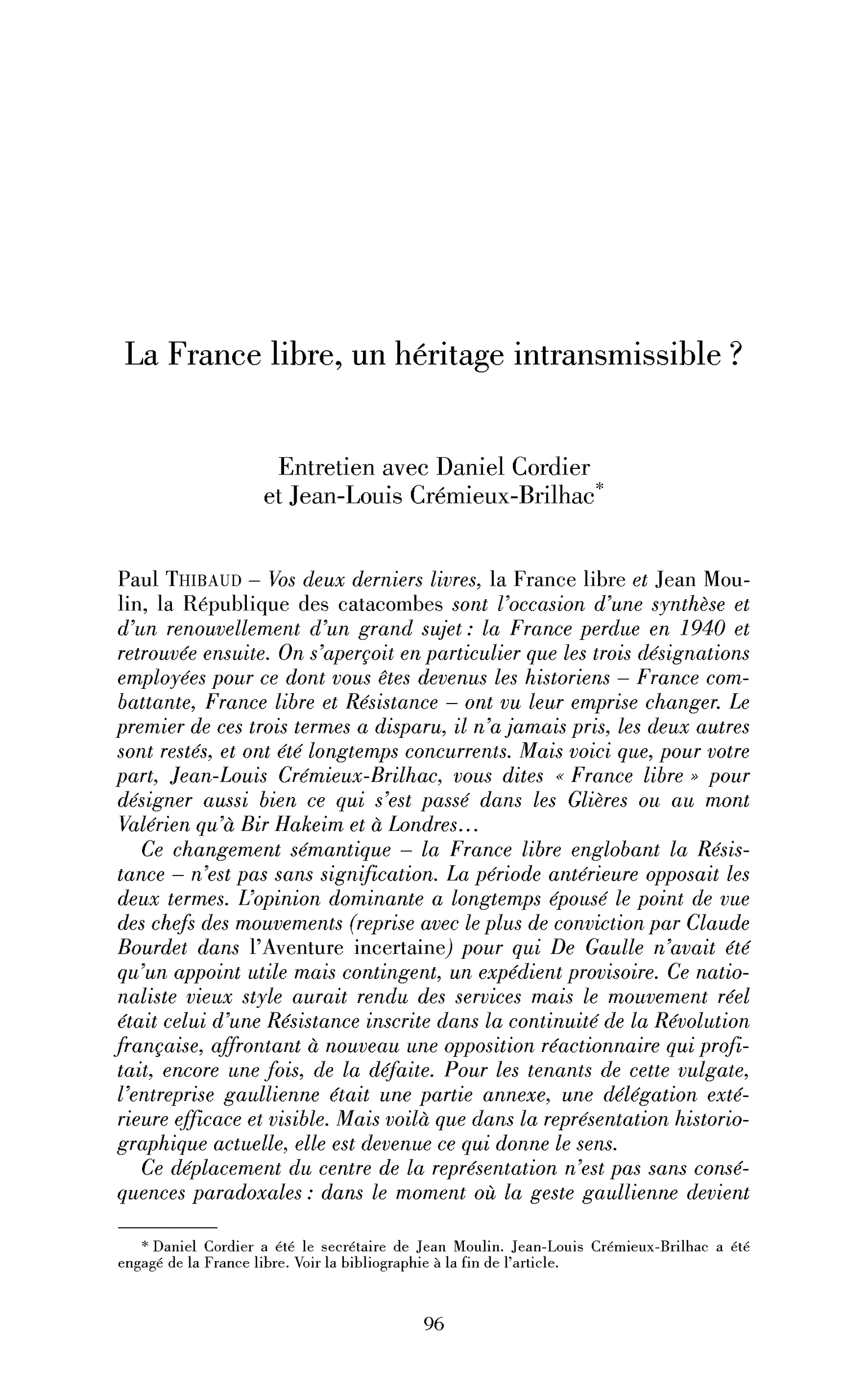 La France libre, un héritage intransmissible? (Entretien)