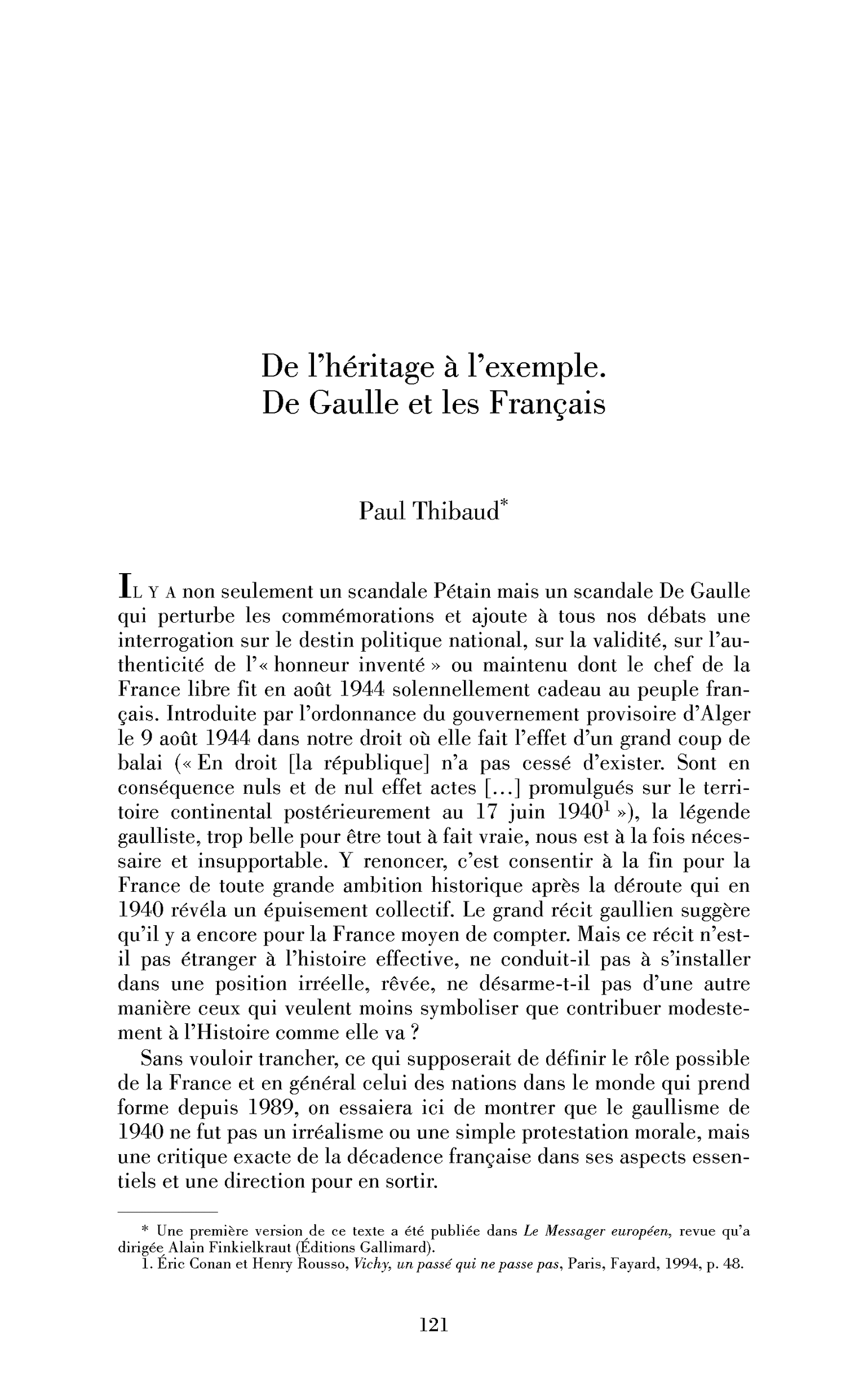De l’héritage à l’exemple. De Gaulle et les Français