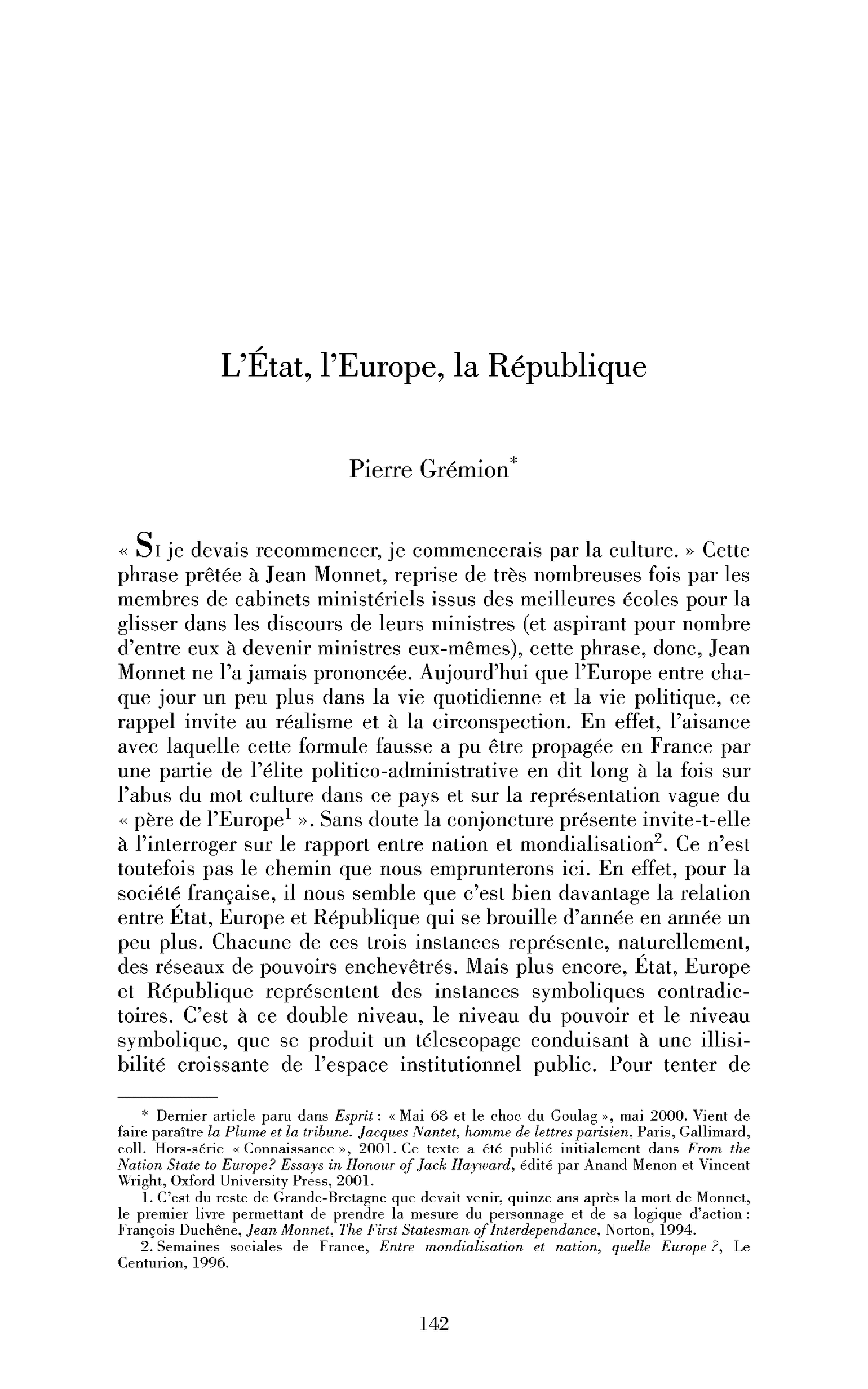 L’État, l’Europe, la République