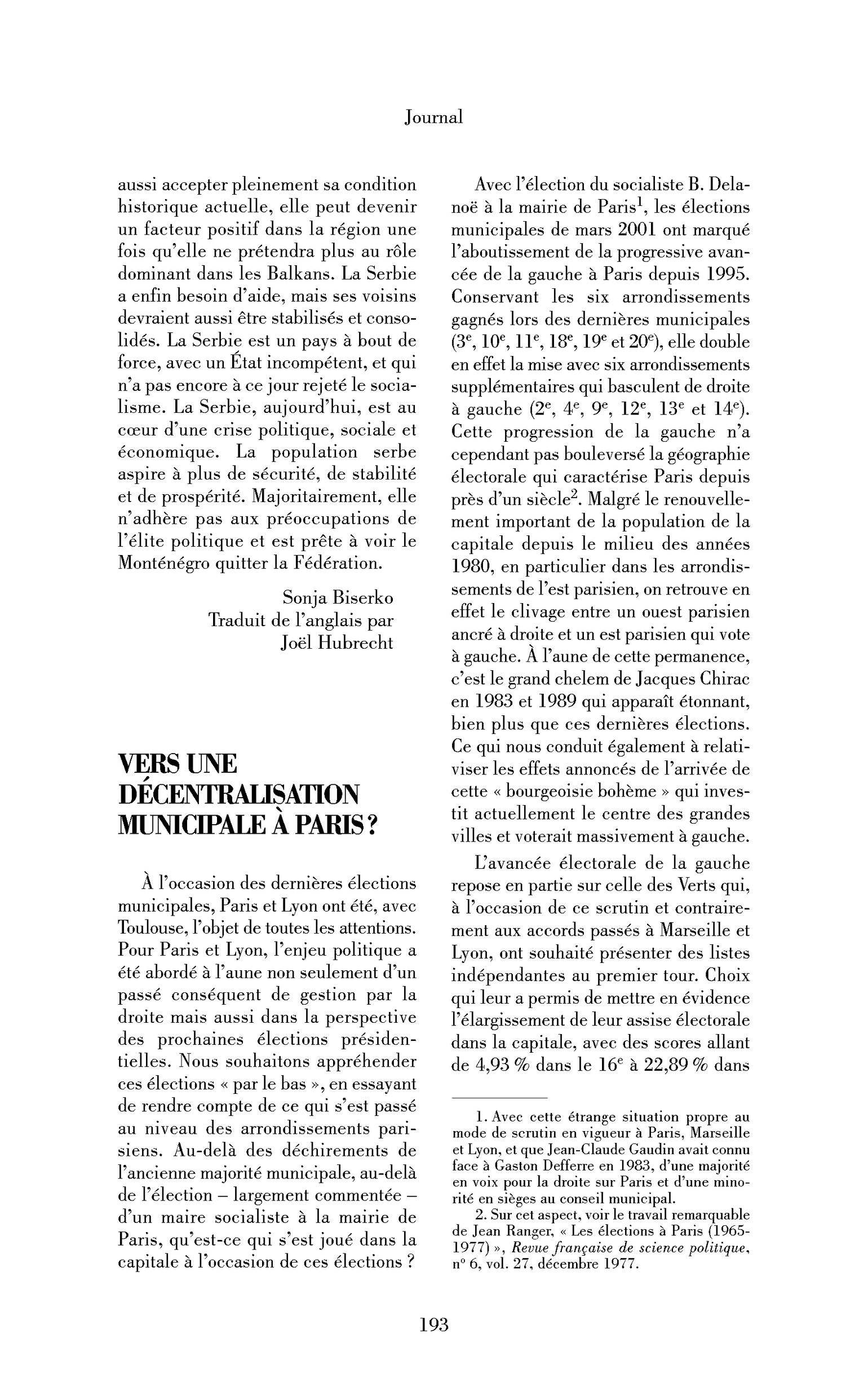 Vers une décentralisation municipale à Paris?