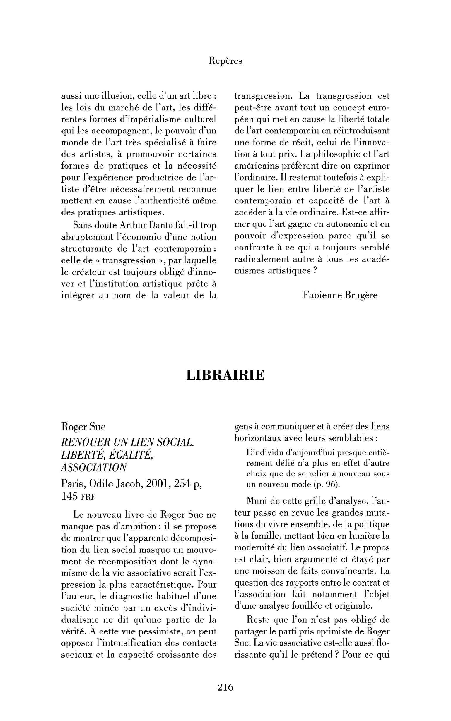 Roger Sue : Renouer un lien social. Liberté, égalité, association
