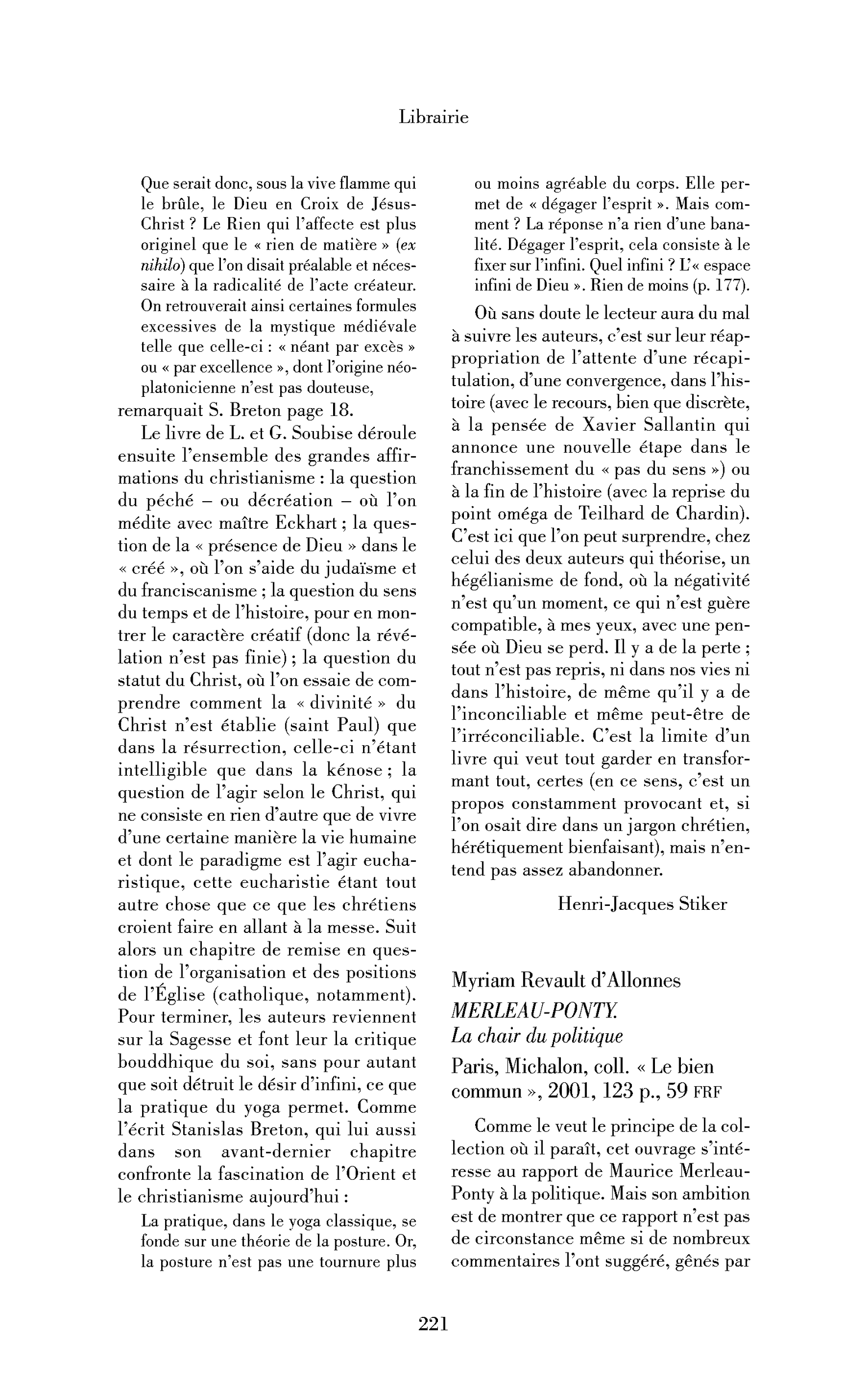 Myriam Revault d’Allonnes : Merleau-Ponty. La chair du politique