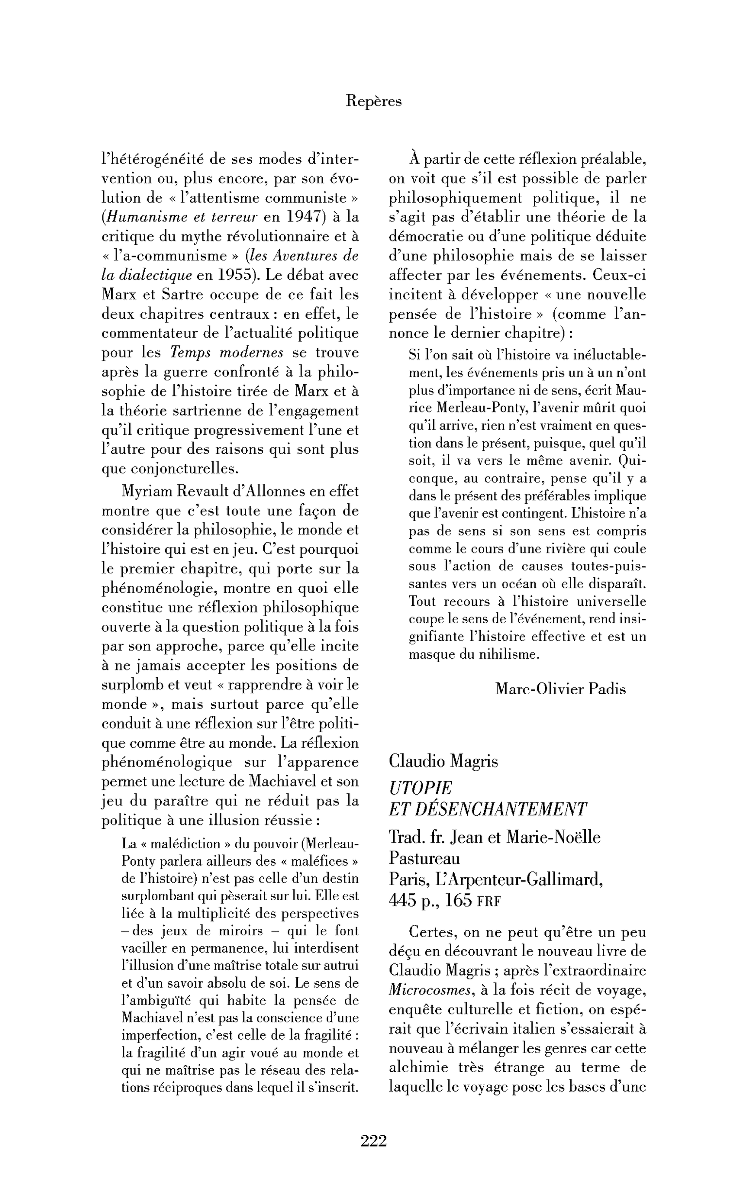 Claudio Magris : Utopie et désenchantement