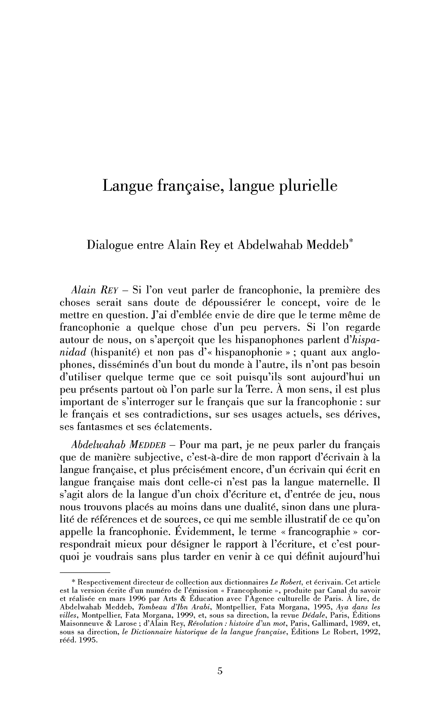 Langue française, langue plurielle