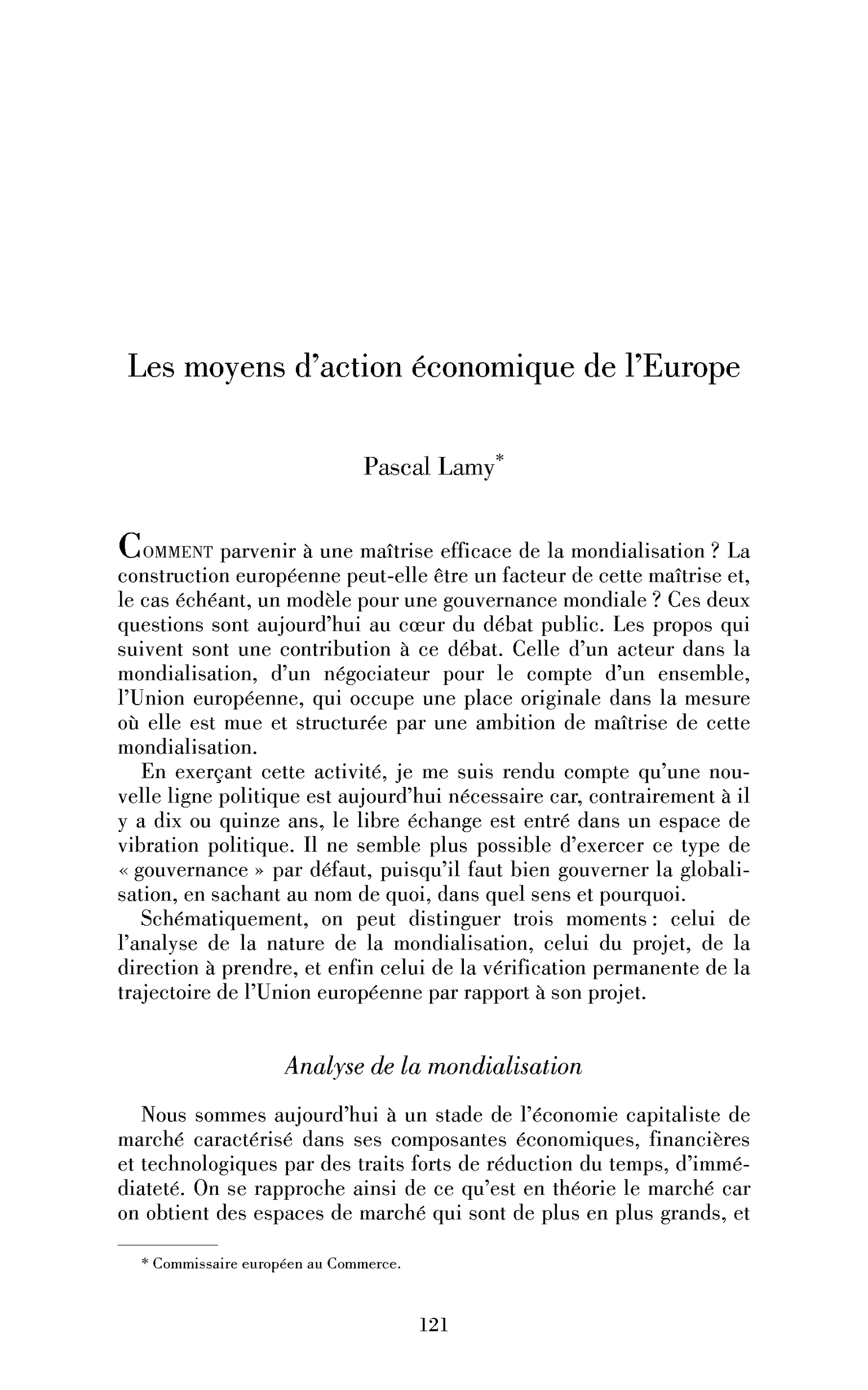 Les moyens d’action économique de l’Europe