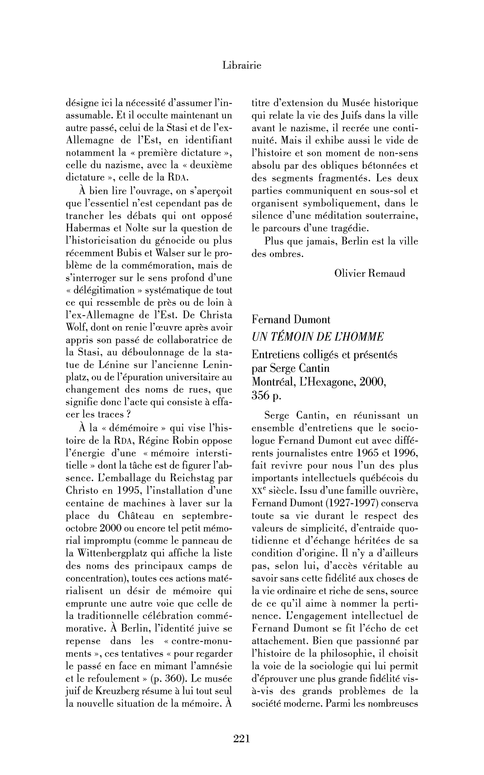 Fernand Dumont : Un témoin de l’homme