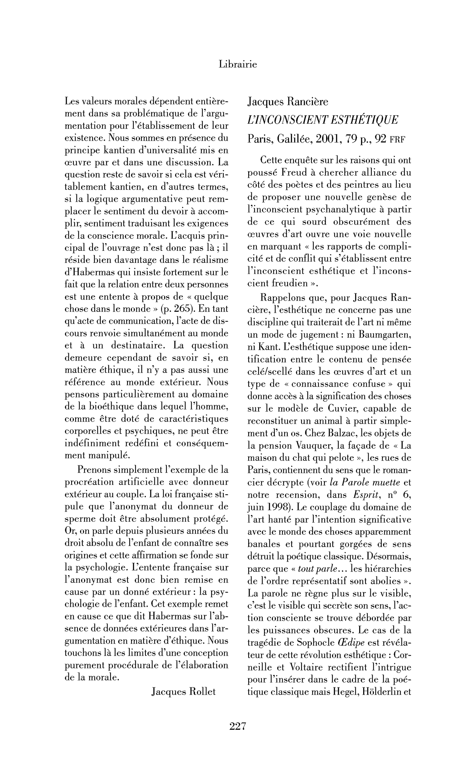 Jacques Rancière : L’Inconscient esthétique