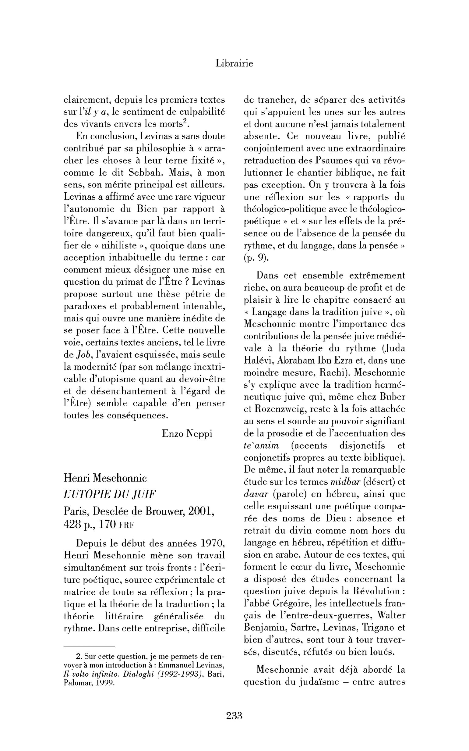 Henri Meschonnic : l’Utopie du juif