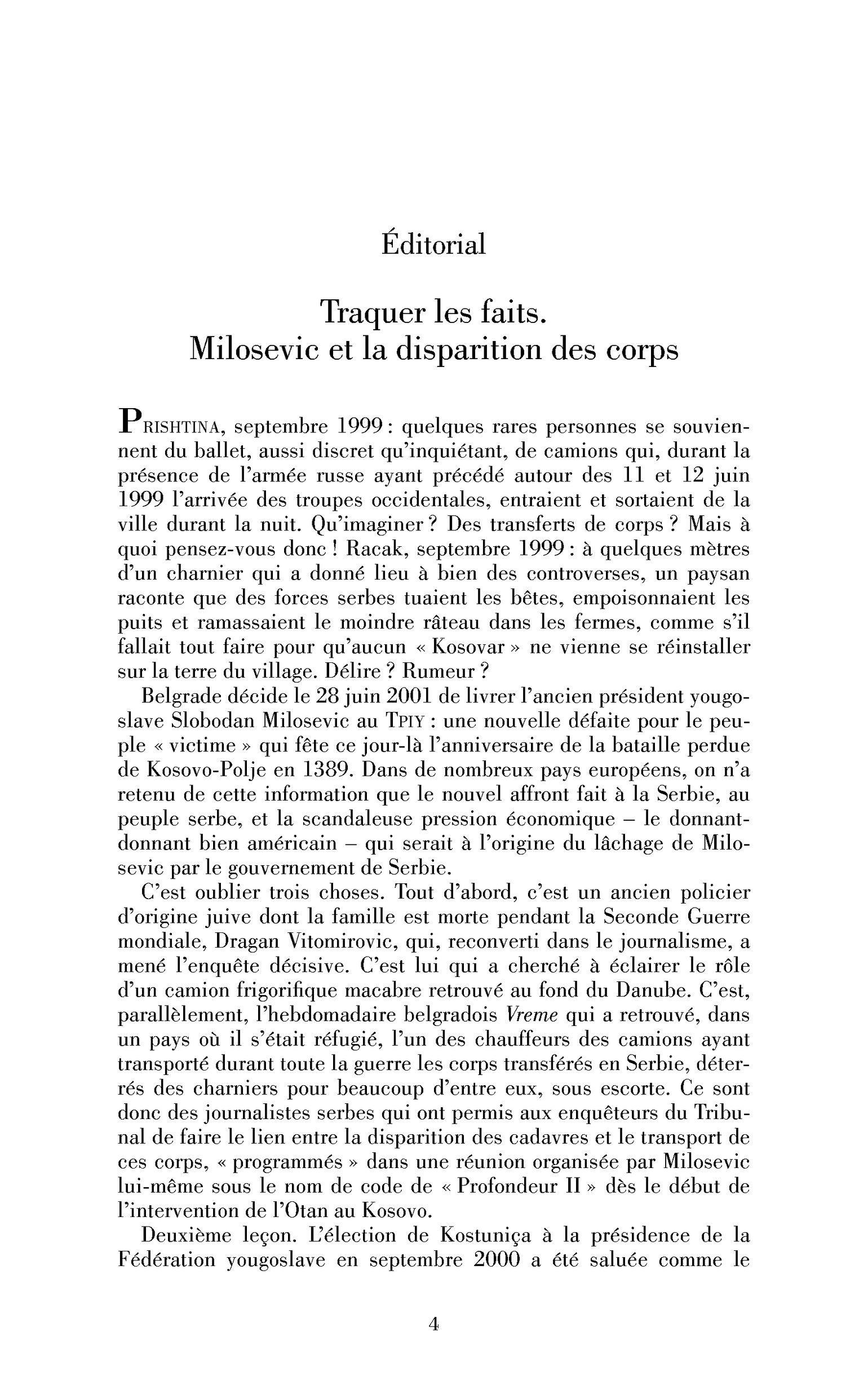 Traquer les faits. Milosevic et la disparition des corps