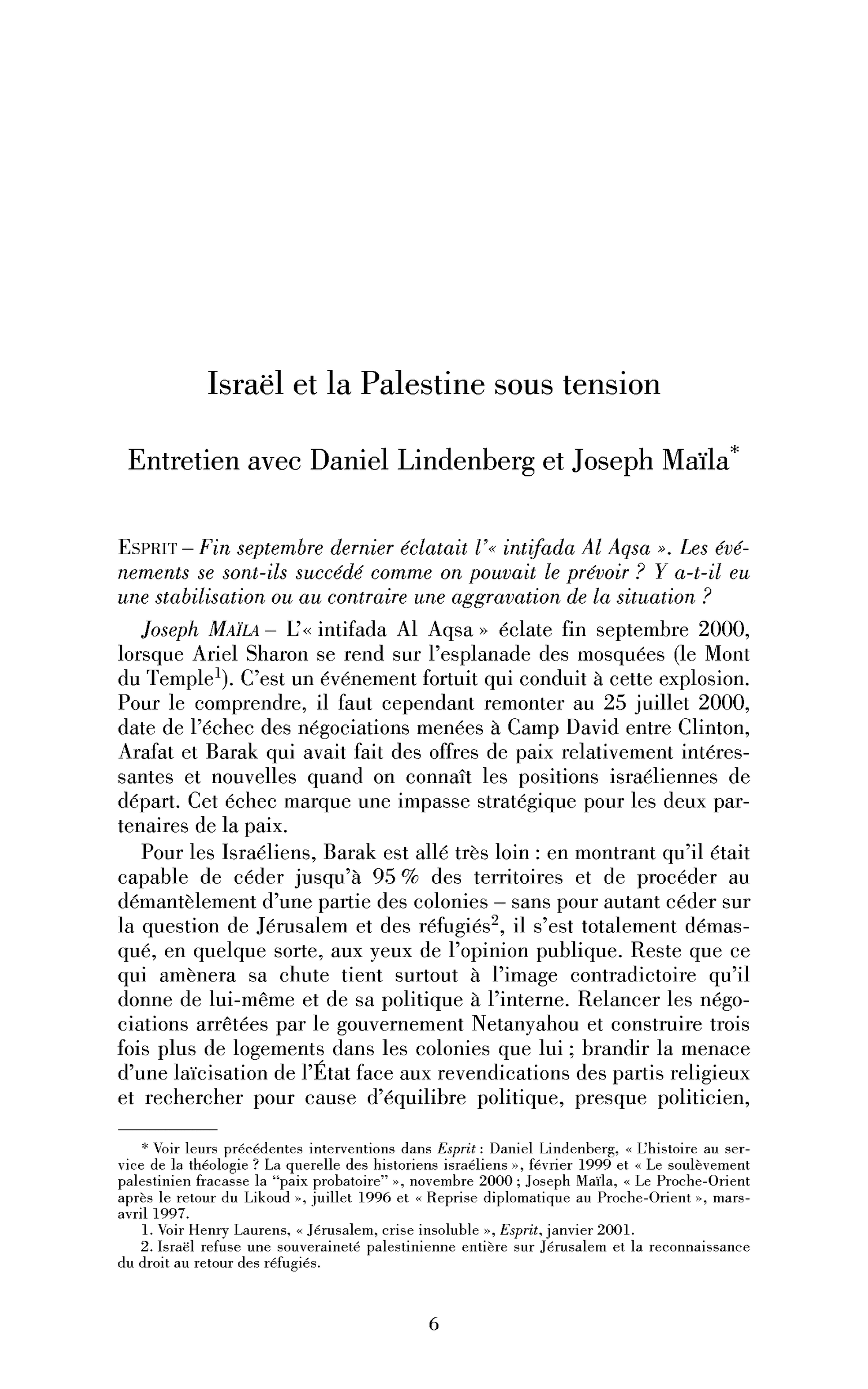 Israël et la Palestine sous tension