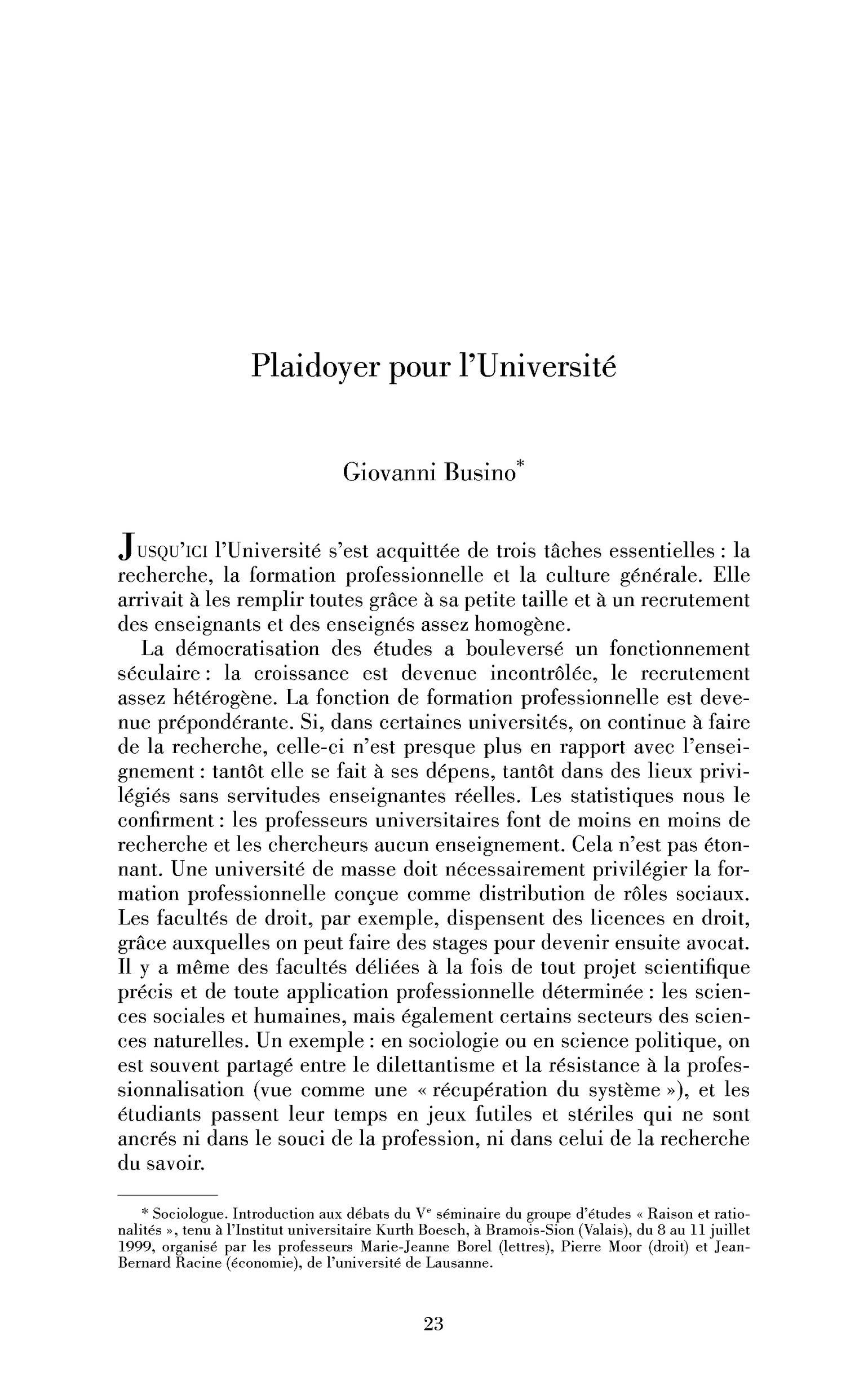 Plaidoyer pour l’Université