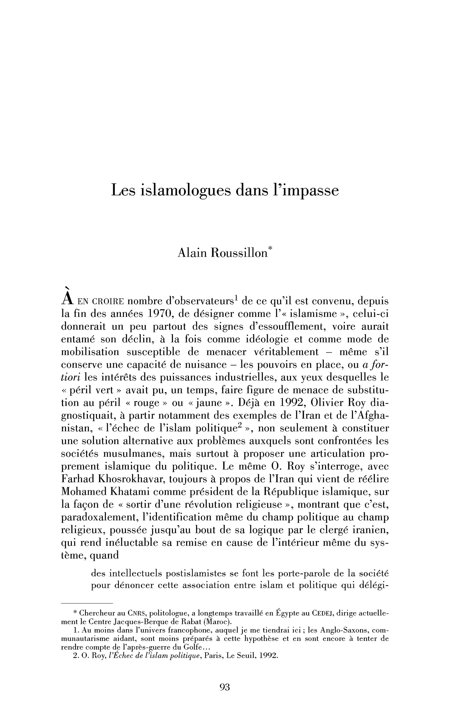 Les islamologues dans l’impasse