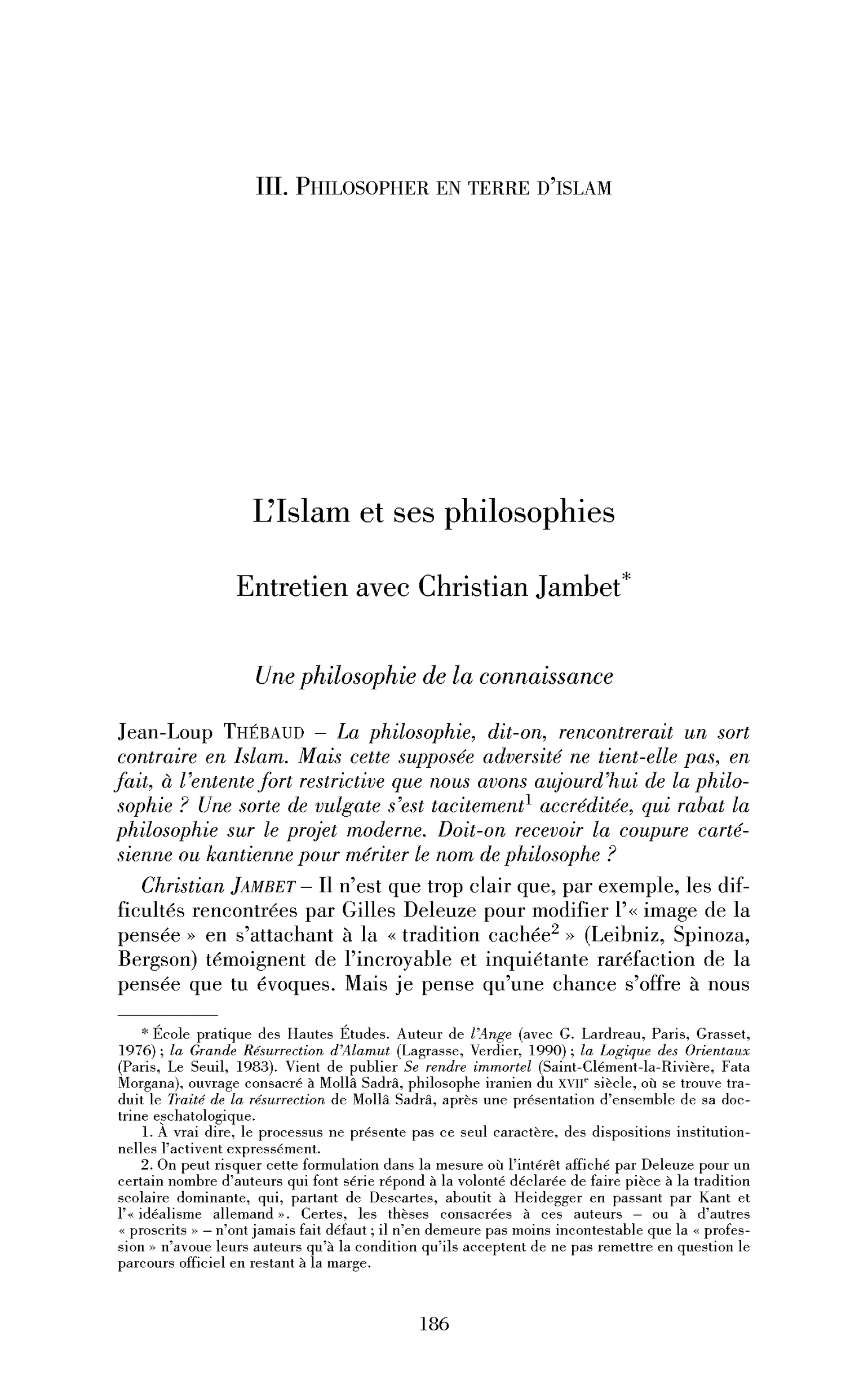 L’Islam et ses philosophies. (Entretien)