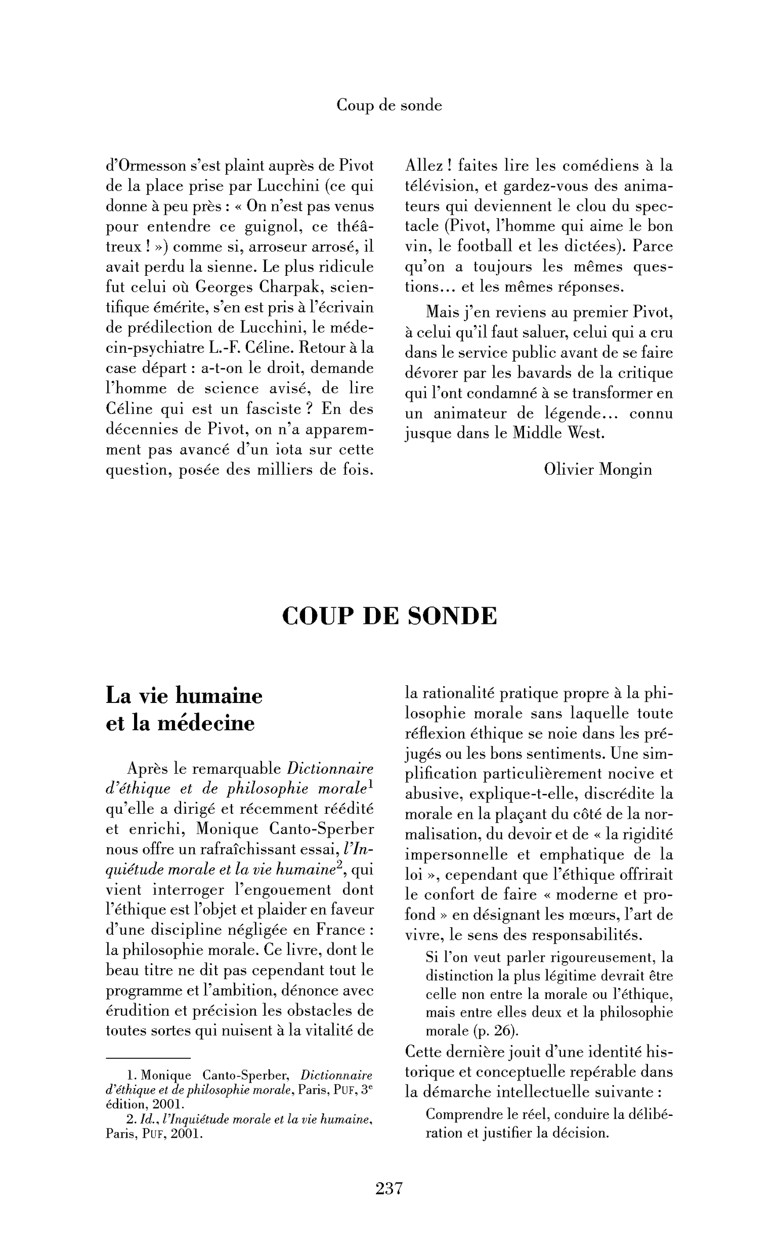 La vie humaine et la médecine
