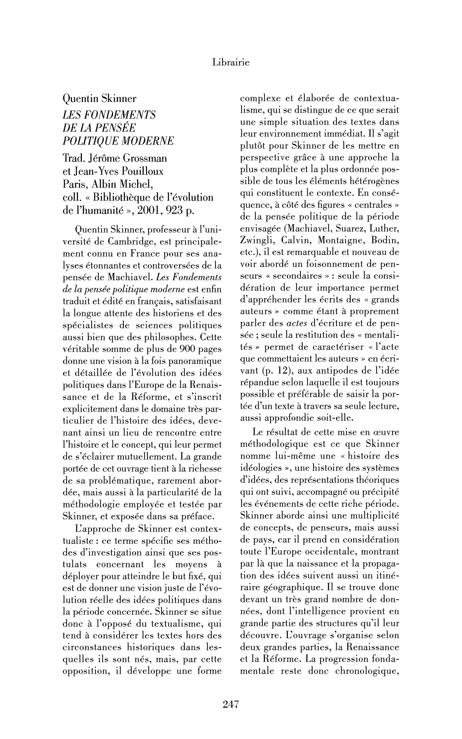 Quentin Skinner : les Fondements de la pensée politique moderne