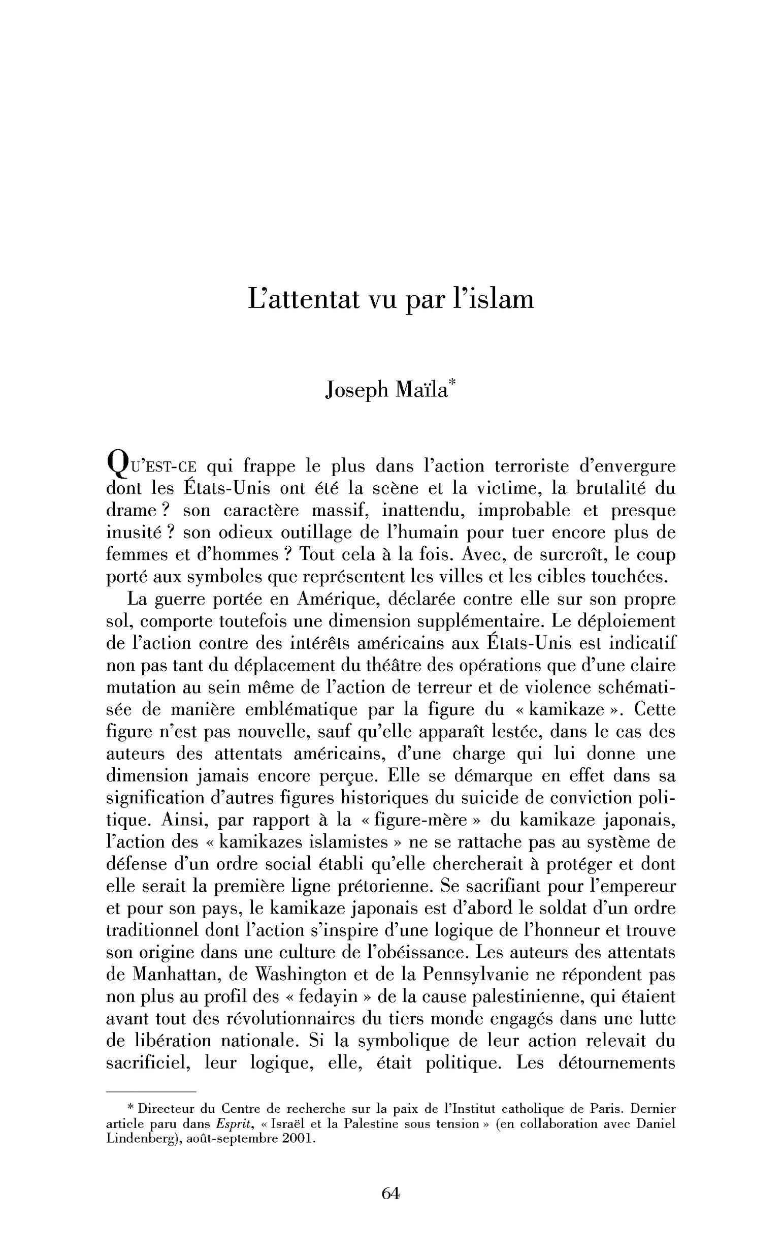 L’attentat vu par l’islam