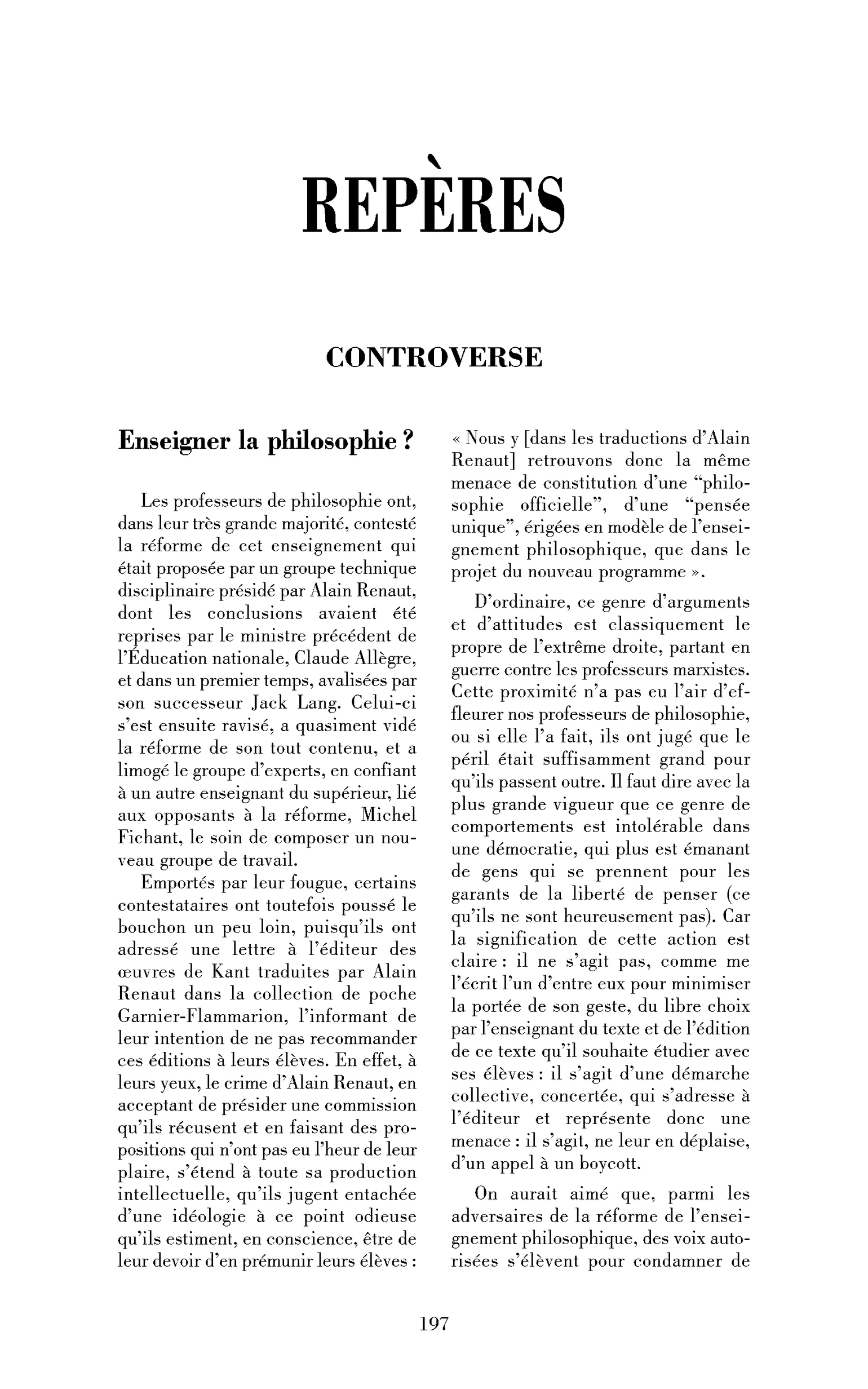 Enseigner la philosophie?